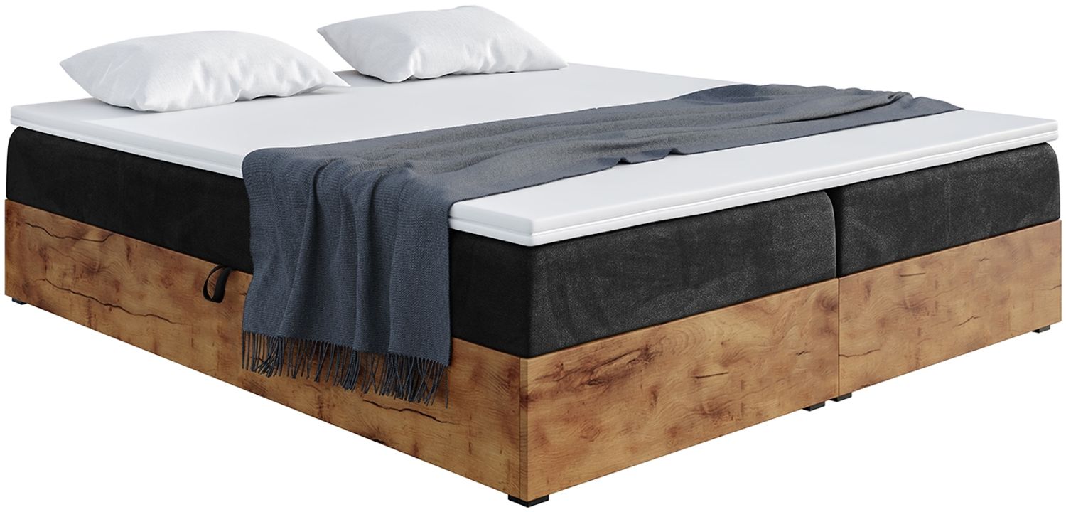 MEBLINI Boxspringbett LOFTY BOX 160x200 cm mit Bettkasten - H4/Schwarz Samt Polsterbett - Doppelbett mit Topper & Taschenfederkern-Matratze Bild 1
