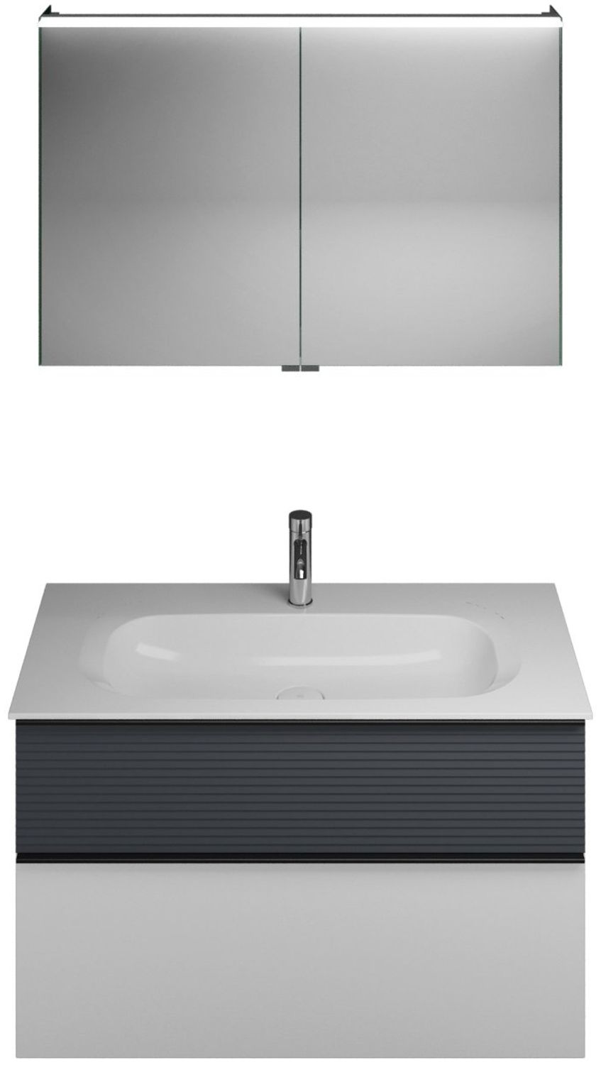 Burgbad FIUMO Waschtisch Set mit Spiegelschrank 102 cm breit, Weiß/Anthrazit, Waschbecken Gussmarmor Weiß Bild 1