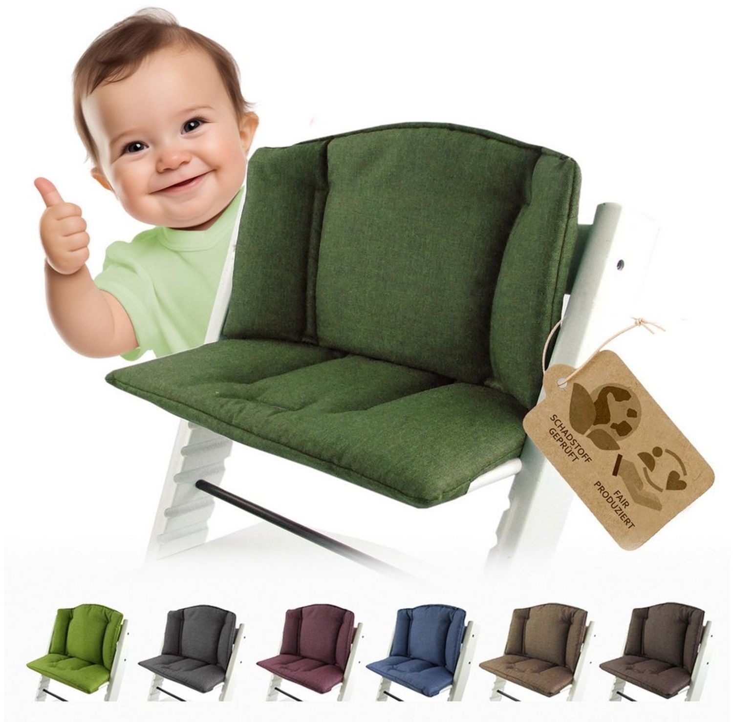 Bambiniwelt Sitzkissen, kompatibel mit Stokke 'Tripp Trapp' Hochstuhl, meliert dunkelgrün Bild 1