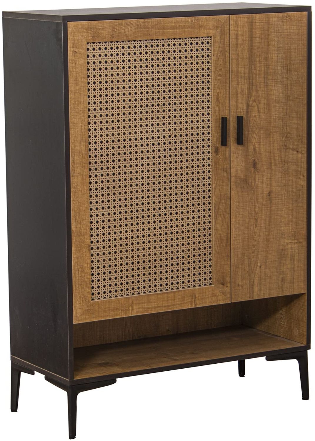 DRW Schuhschrank mit 2 Holztüren in Schwarz und Natur, 80 x 36 x 115 cm, Höhe: 15 cm, bunt, estandar Bild 1