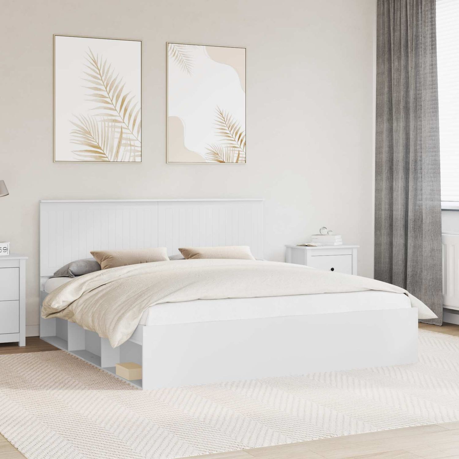 vidaXL Bettrahmen mit Kopfteil Weiß 180 x 200 cm Massives Kiefernholz 3410974 Bild 1