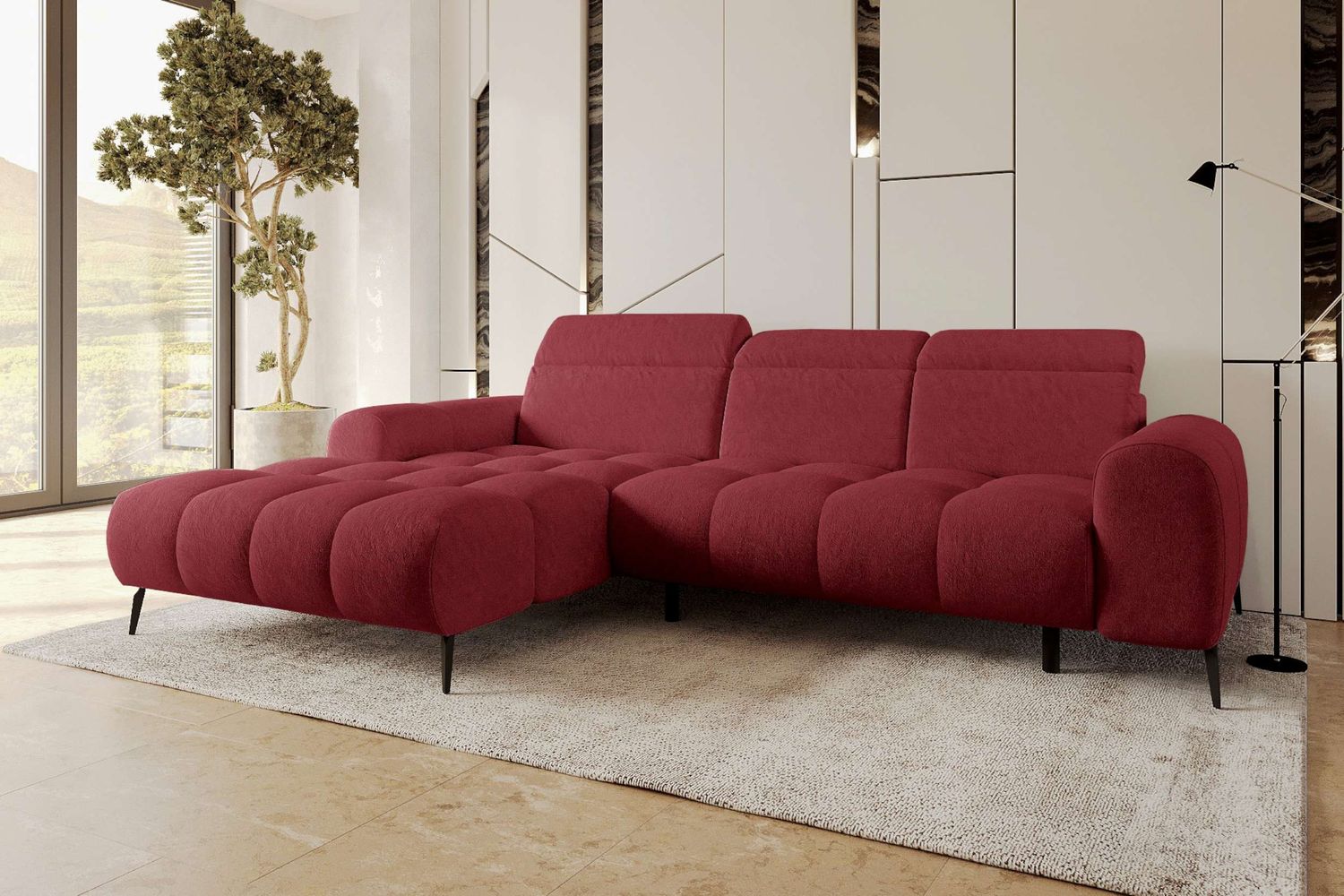 99rooms Milano Ecksofa Chenille APHRODITE Chianti Links mit Sitztiefenverstellung Bild 1