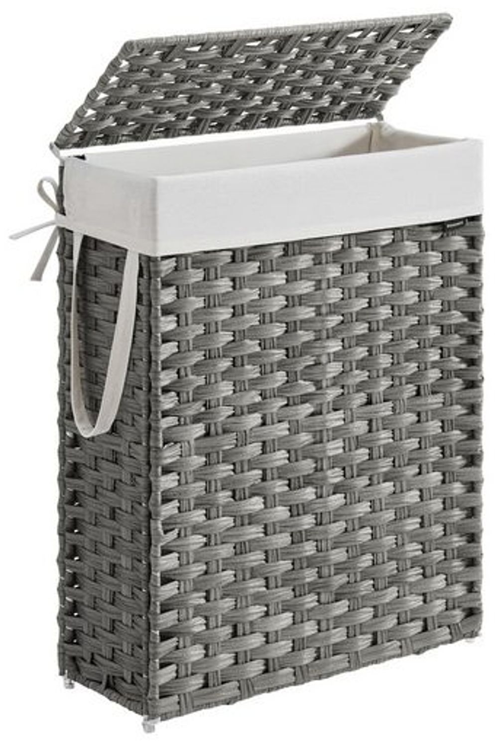 Songmics Wäschekorb mit Deckel und Griffen, faltbar, herausnehmbarer Innensack, Polyrattan taubengrau, 55 Liter Bild 1