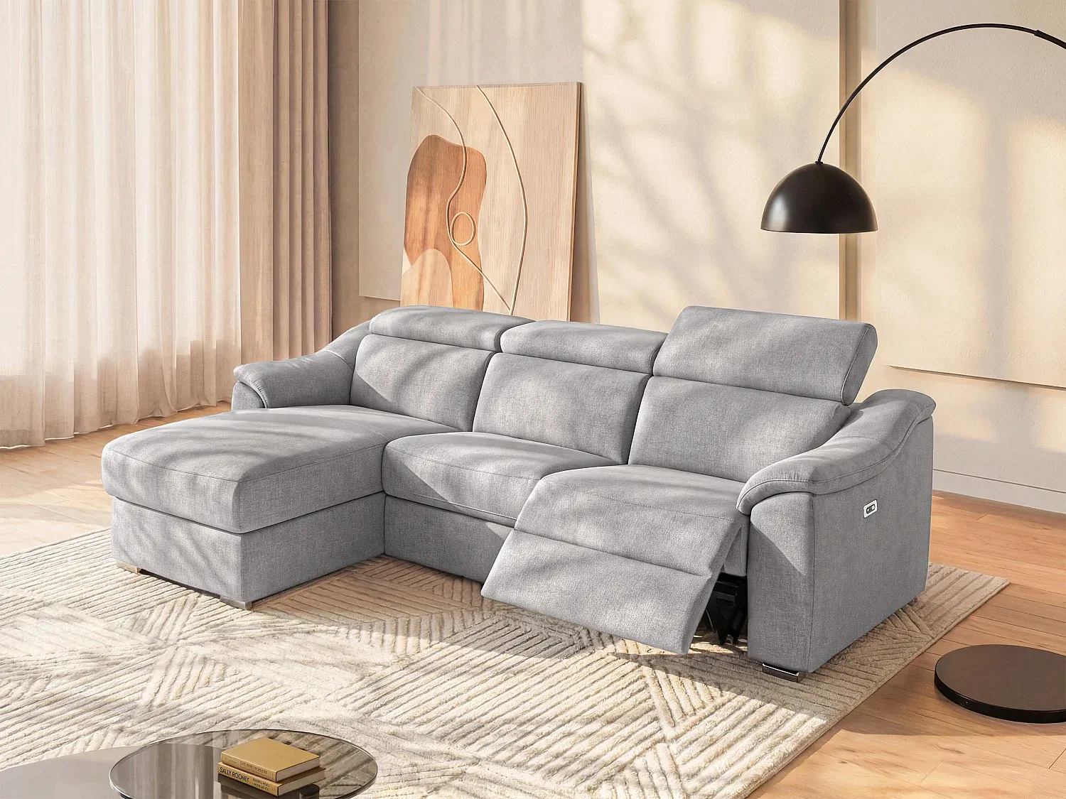 Vente-unique - Ecksofa mit elektrischer Relaxfunktion PEDRERA - Stoff - Hellgrau - Ecke links Bild 1