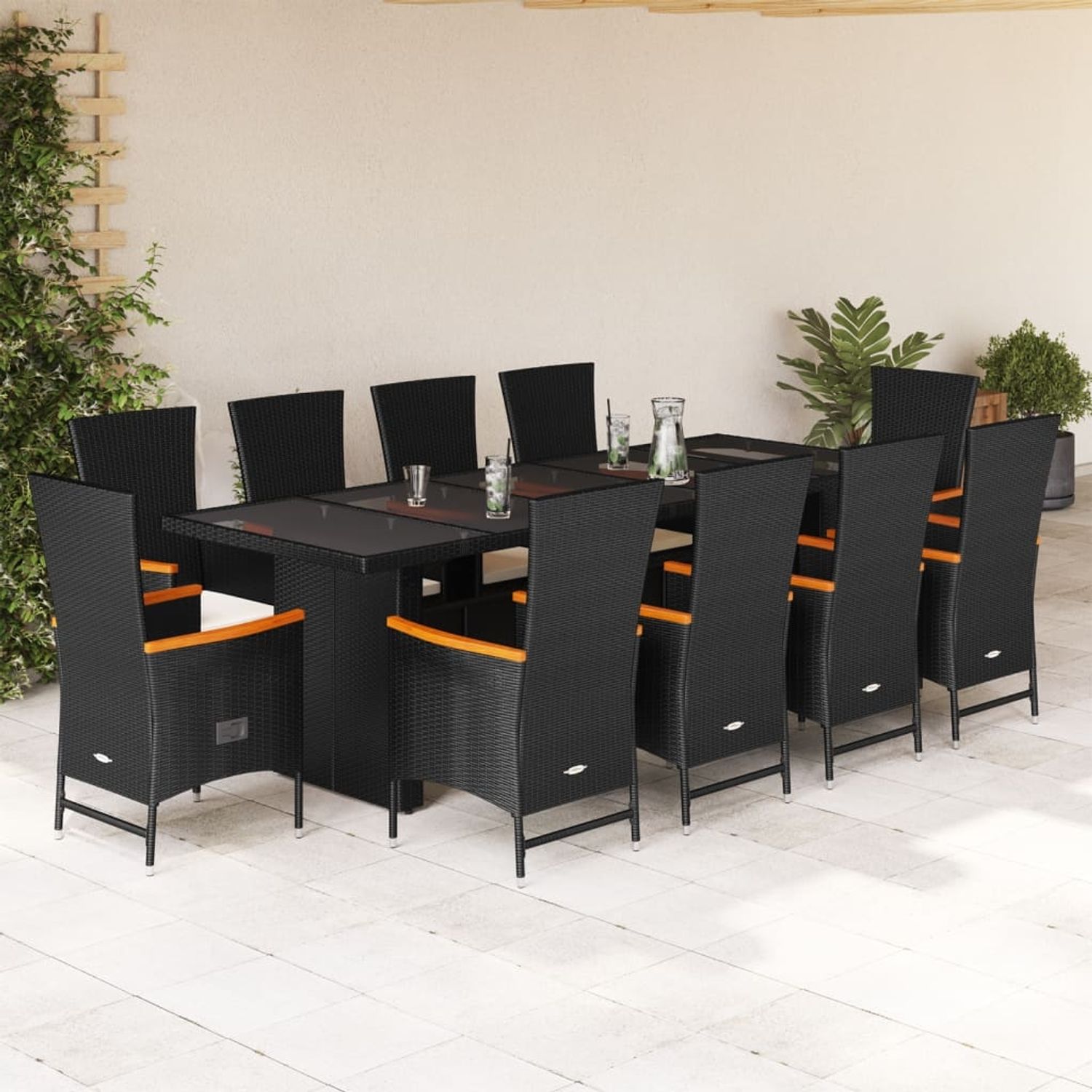 vidaXL 11-tlg. Garten-Essgruppe mit Kissen Schwarz Poly Rattan 3277534 Bild 1