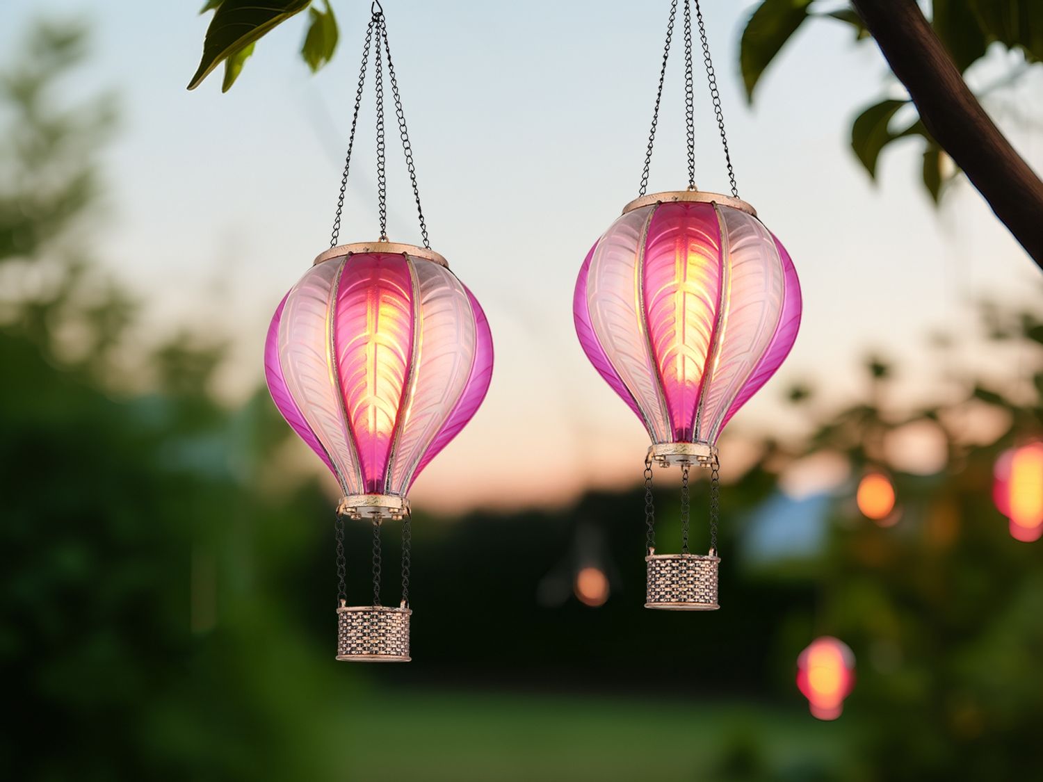 2er Set Deko Solarleuchte mit Heißluftballon in Pink & Rosa, Höhe 46,5cm Bild 1