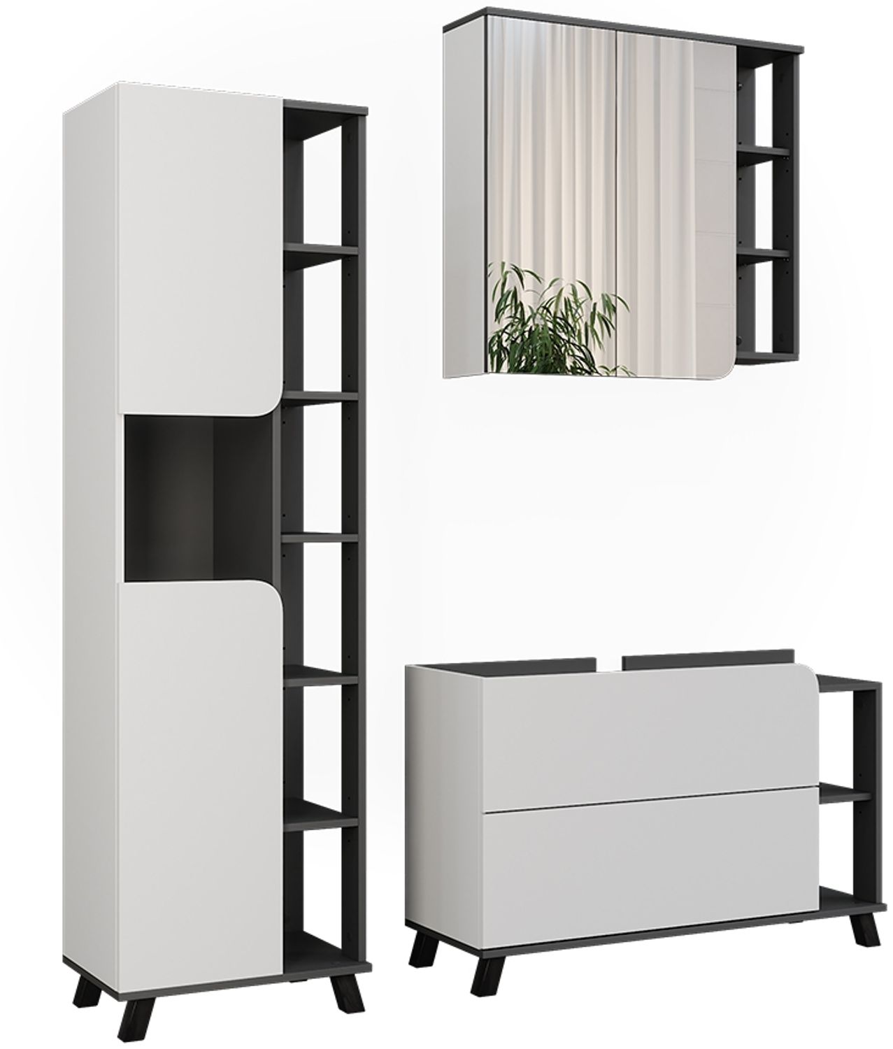 Badmöbel-Set Karen Weiß/Anthrazit 3 Teile Vicco Bild 1