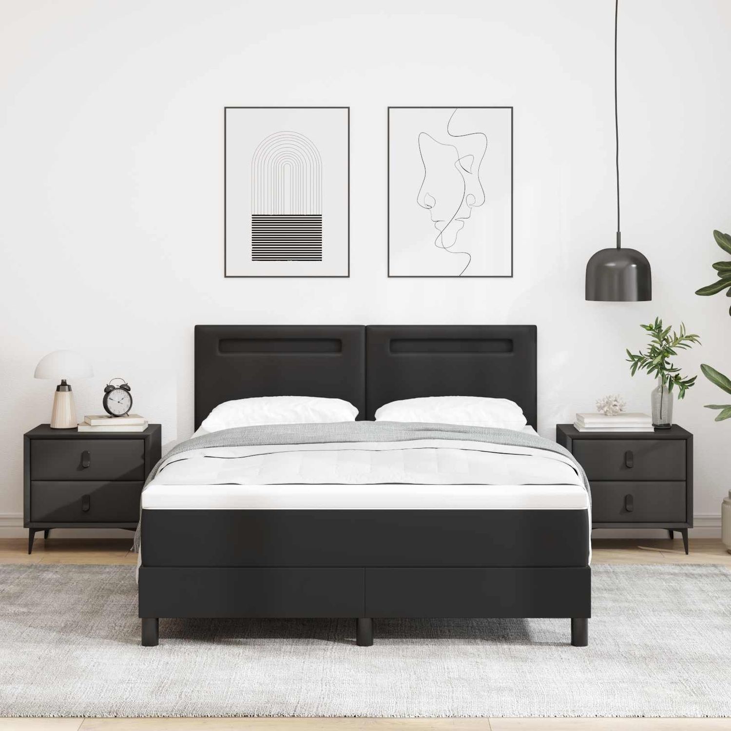 vidaXL Boxspringbett mit Matratze Schwarz 140 x 200 cm Kunstleder 3339052 Bild 1