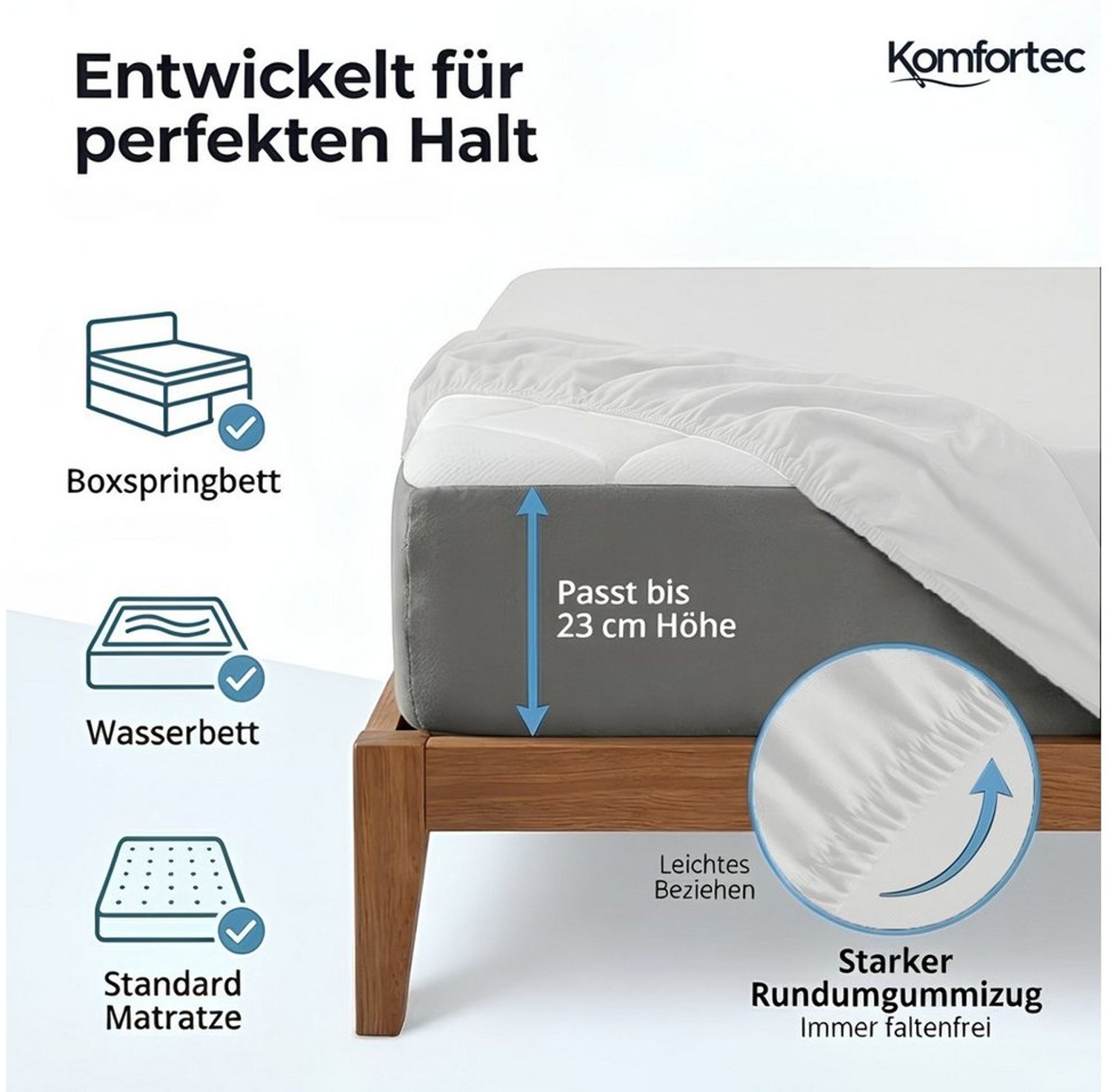 Komfortec Spannbettlaken Jersey Spannbettuch, 90x200, 140x200, 160x200, 180x200 oder 200x200 cm, 100% Baumwolle (135 g/m), Gummizug: Rundum, (2 Stück), OEKO-TEX® Standard 100 Zertifisiert, für Matratzen bis 25 cm Höhe Bild 1