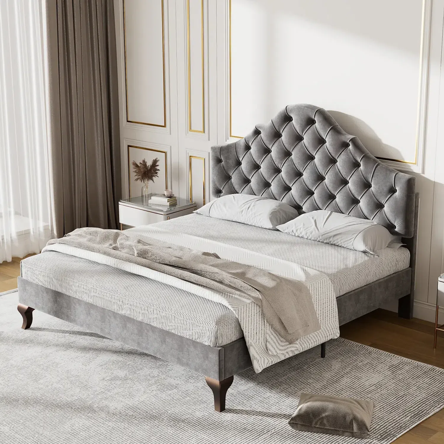 Polsterbett, Doppelbett mit Lattenrost, 140x200 cm, Kopfteil höhenverstellbar, Samt Bild 1