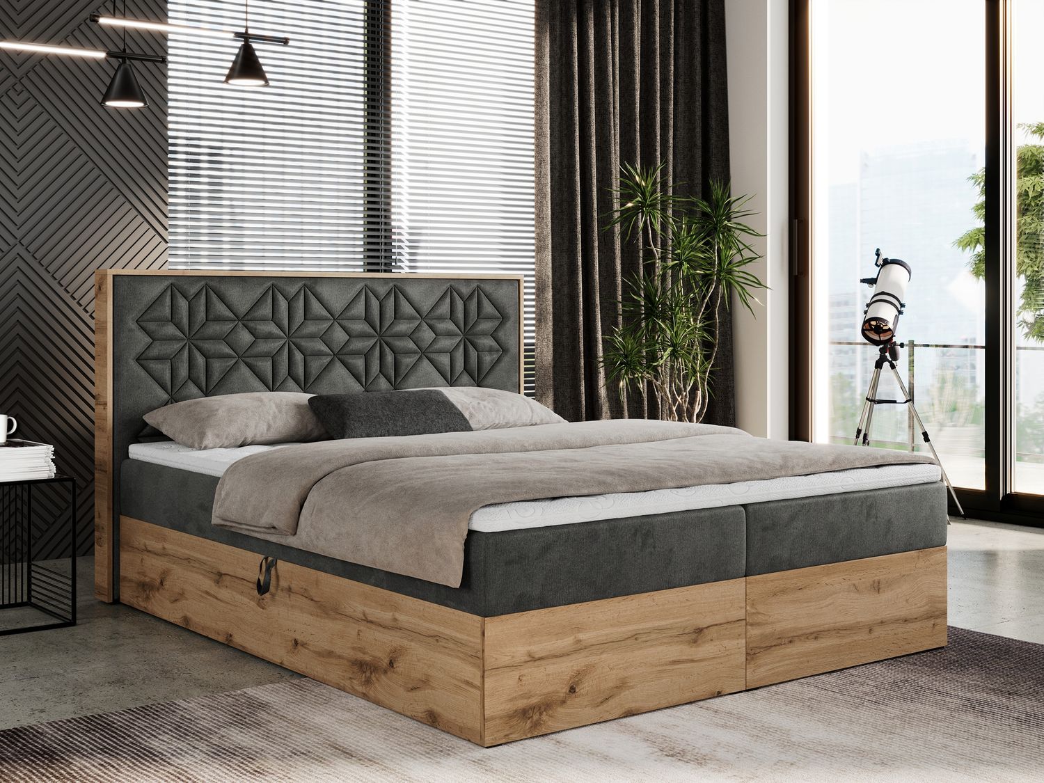 Boxspringbett mit Kopfteil und Topper, Polsterbett - NESSI - 180 x 200 cm - Dunkelgrau Velvet - H4 - Topper T25 Bild 1