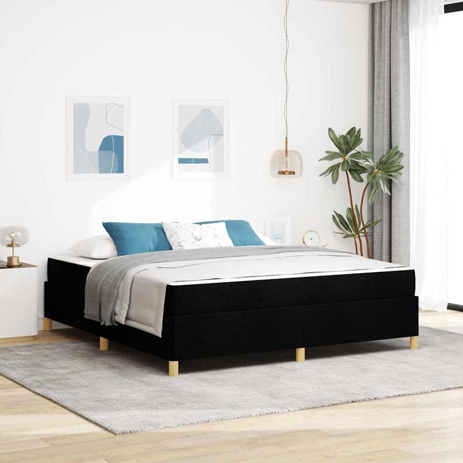 vidaXL Bettrahmen mit Matratze Schwarz 180 x 200 cm Stoff 3398957 Bild 1