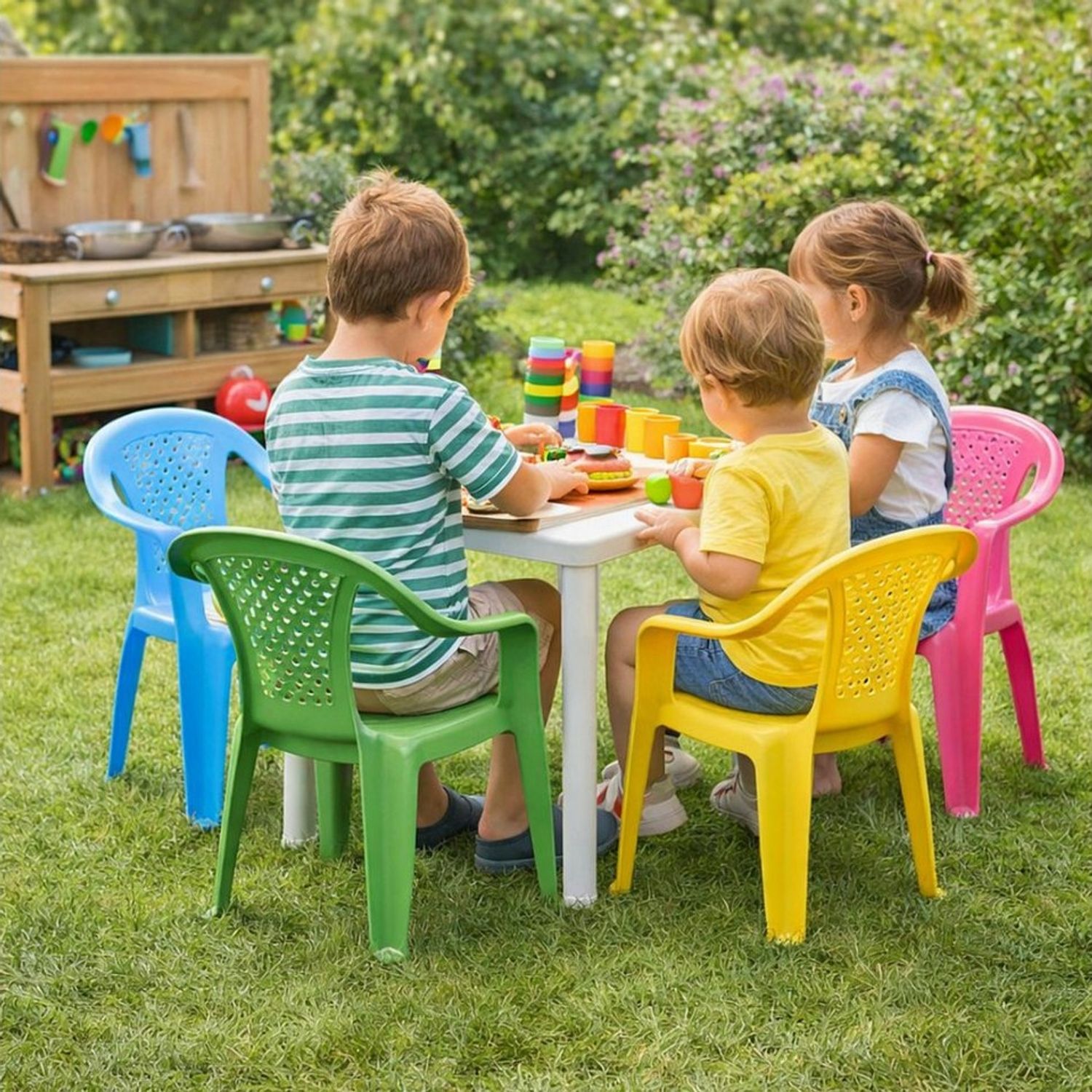 Progarden Kinderstuhl Kunststoff Kinder 52 cm Bunt 4 er Set (4 St), 4er Set, Gartenstuhl, Stuhl, Stapelbar, Kunststoff Bild 1