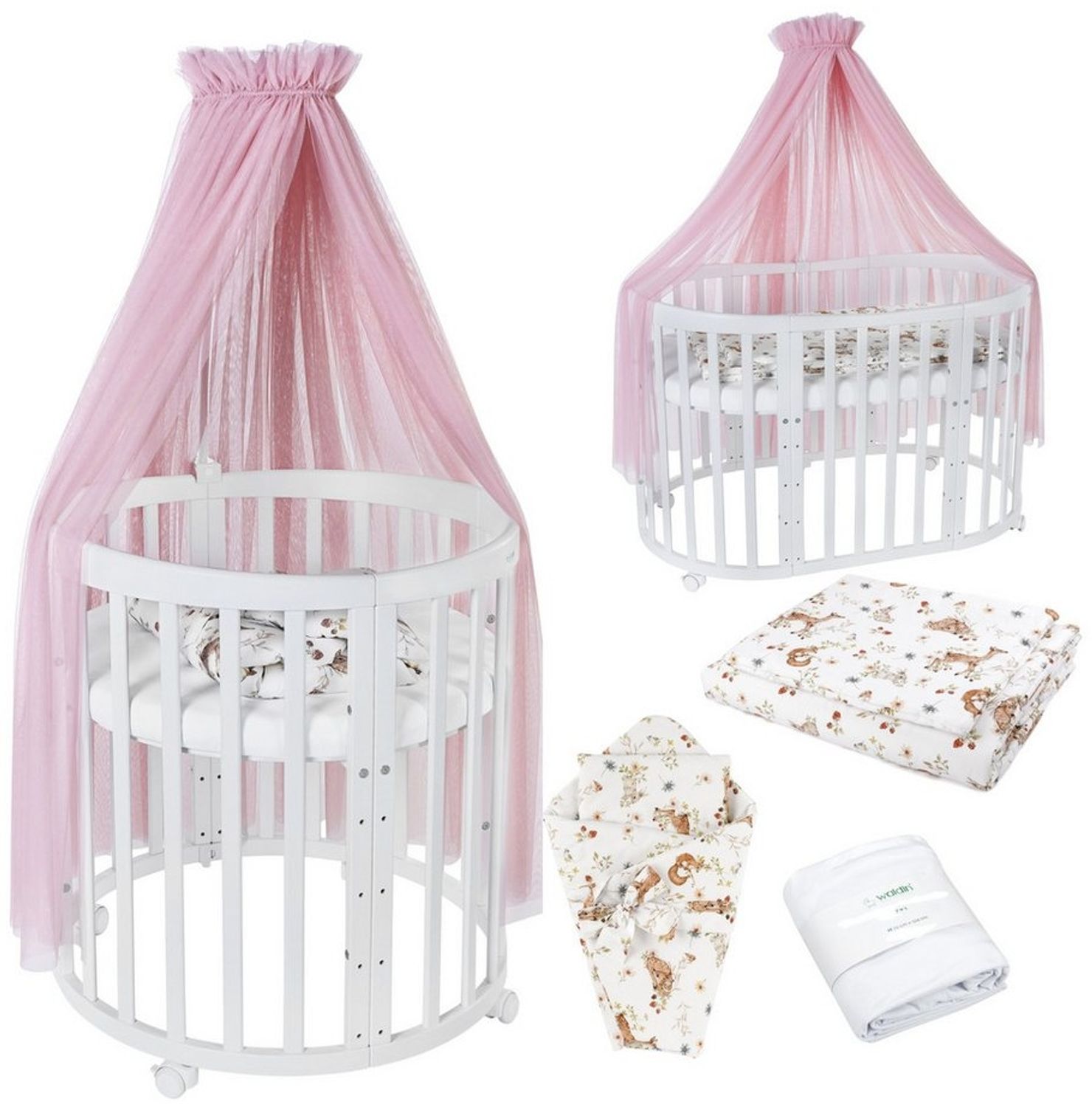 Waldin Babybett Mobiles Babybett OWAL aus Holz 7in1 mit Matratze, mitwachsend Bild 1