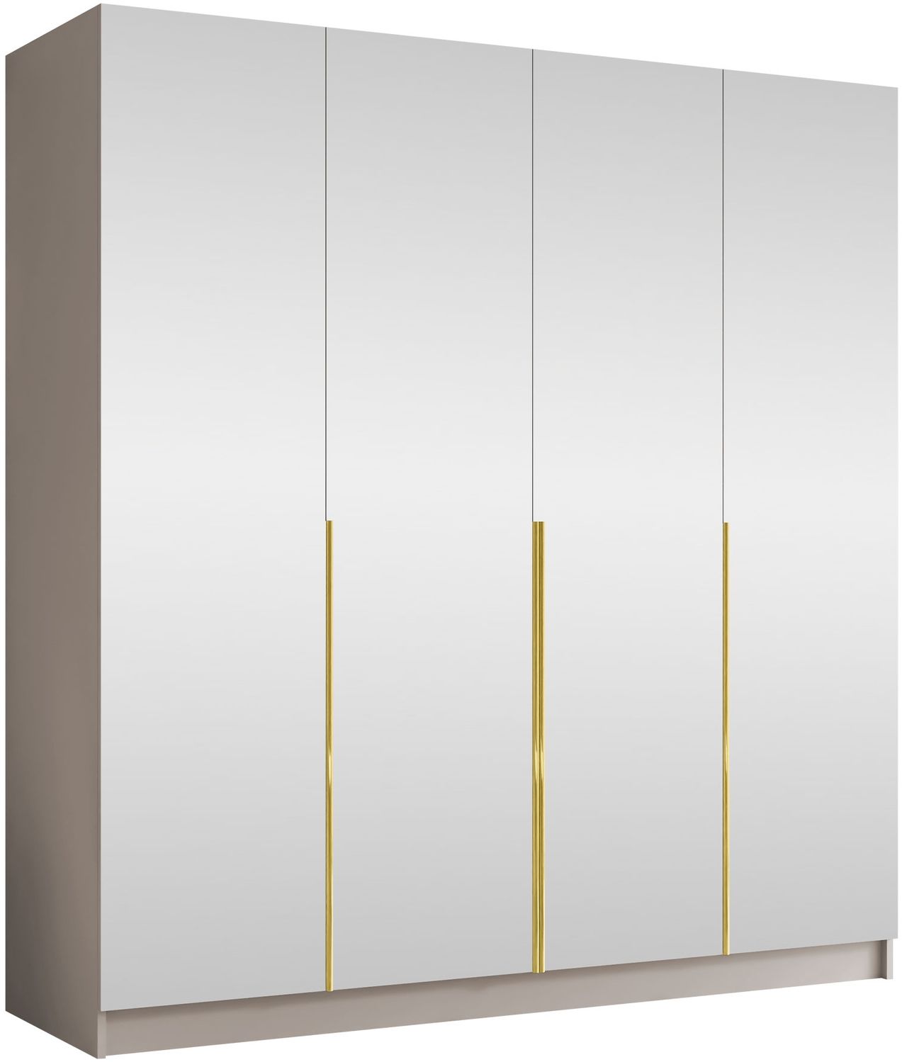 Drehtürenschrank Salkor III, Kleiderschrank mit 4 Türen, Frontspiegel, Farbe: Cashmere + Gold, 200 x 215 x 58 cm Bild 1