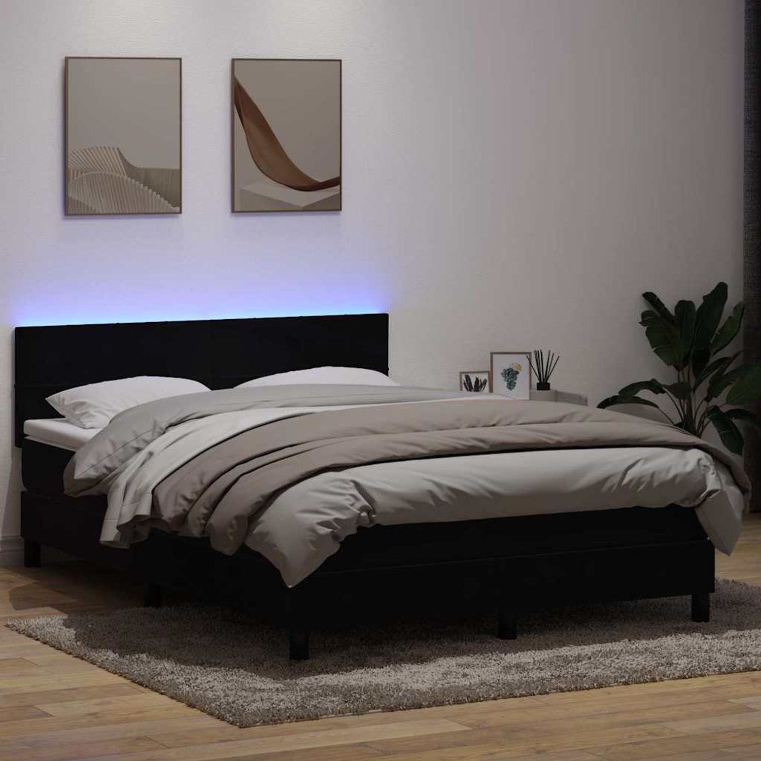 vidaXL Boxspringbett mit Matratze & LED Schwarz 160x210 cm Samt 3316889 Bild 1