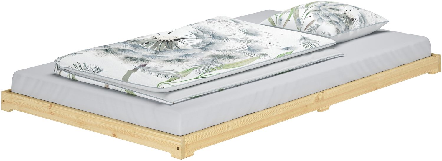 Stabiles Gästebett extra niedriges Bettrahmen Futonbett 120x200 Kiefer klar lackiert V-60.47K-12Rollrost und Matratze inkl. Bild 1