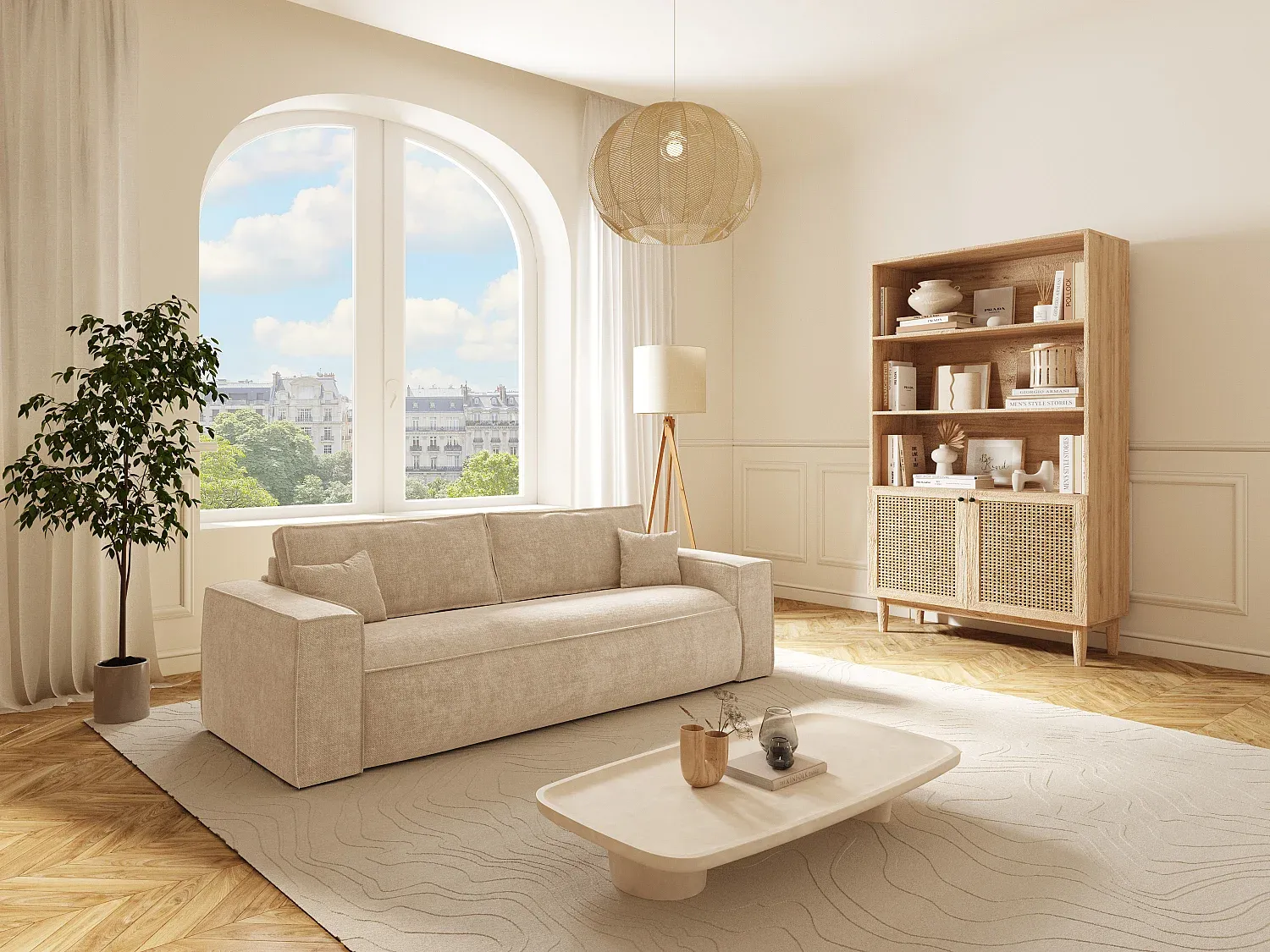 Vente-unique - AMELIA Sofa Stoff Beige - B 105 cm x H 80 cm x L 236 cm Bild 1