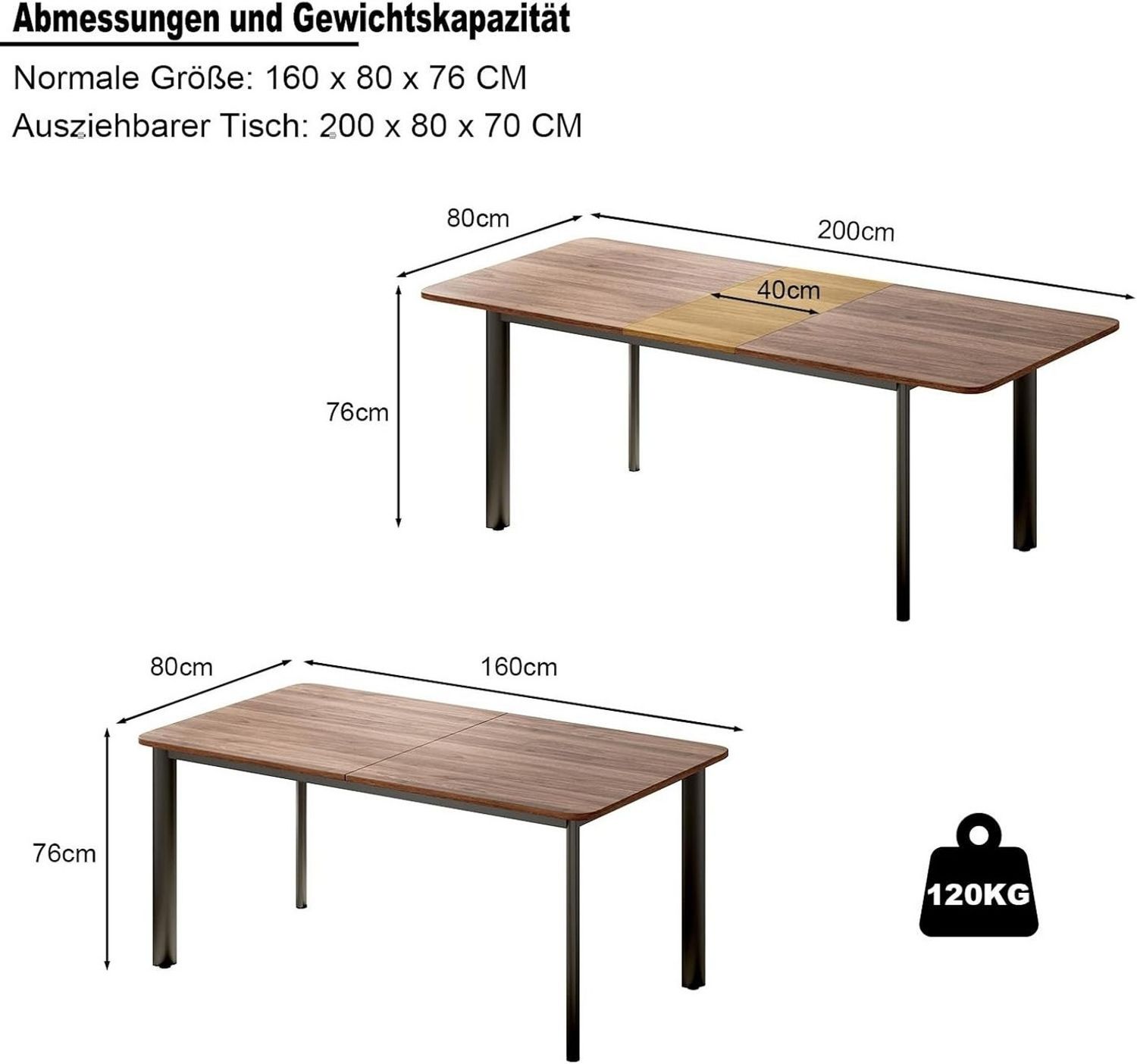 Jiexi Essgruppe Esstisch Mit 4-8 Stühlen Set, Essgruppe Tisch Ausziehbar 160-200cm Bild 1