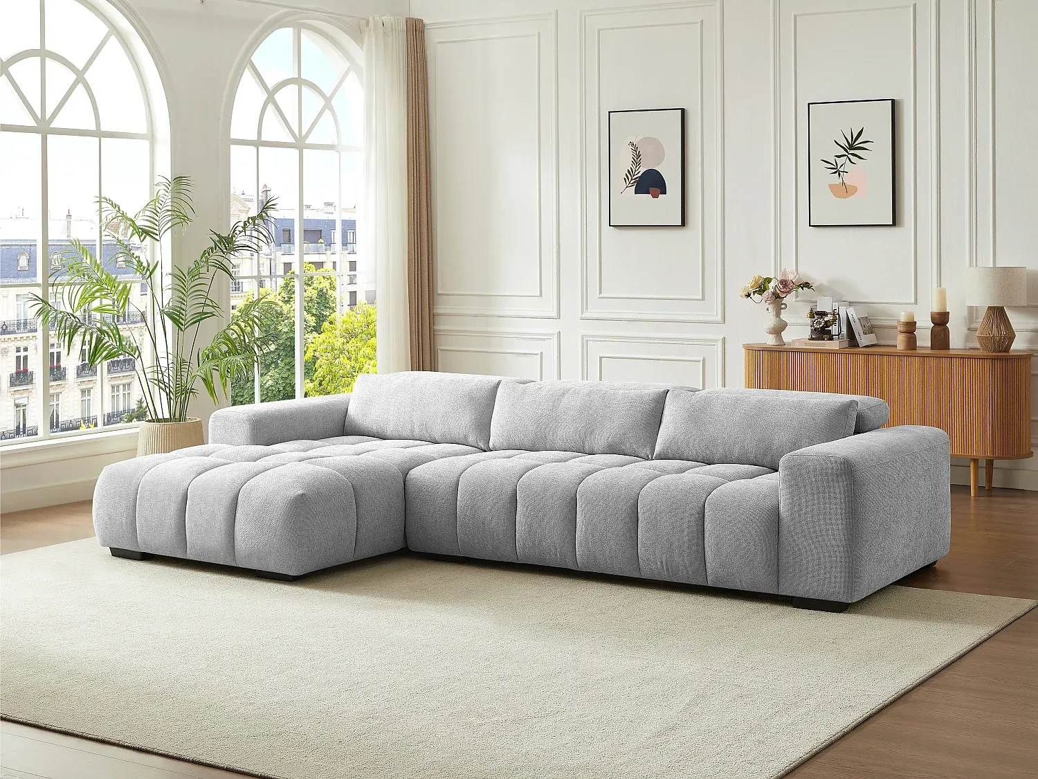 Vente-unique - LOPONZA Sofa Stoff Grau - B 183 cm x H 68 cm x L 312 cm Bild 1