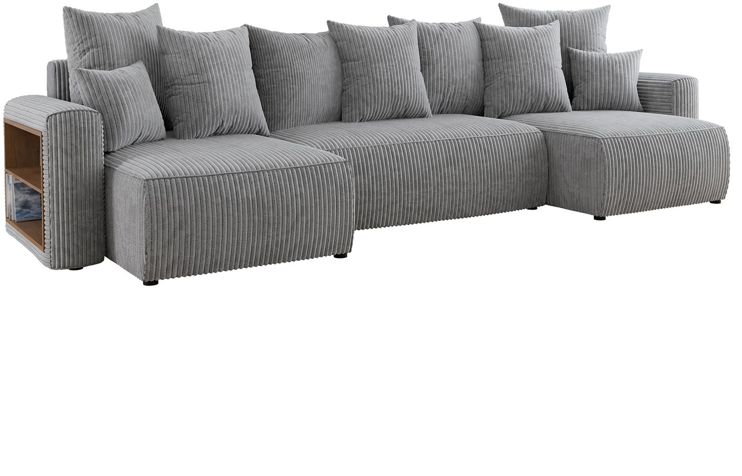 MEBLINI Schlafcouch mit Bettkasten - 312x142x73cm - Hellgrau Cordstoff - SOLARIS - Ecksofa mit Schlaffunktion - Sofa mit Relaxfunktion und Kopfstützen - Couch U-Form - Eckcouch - Wohnlandschaft Bild 1