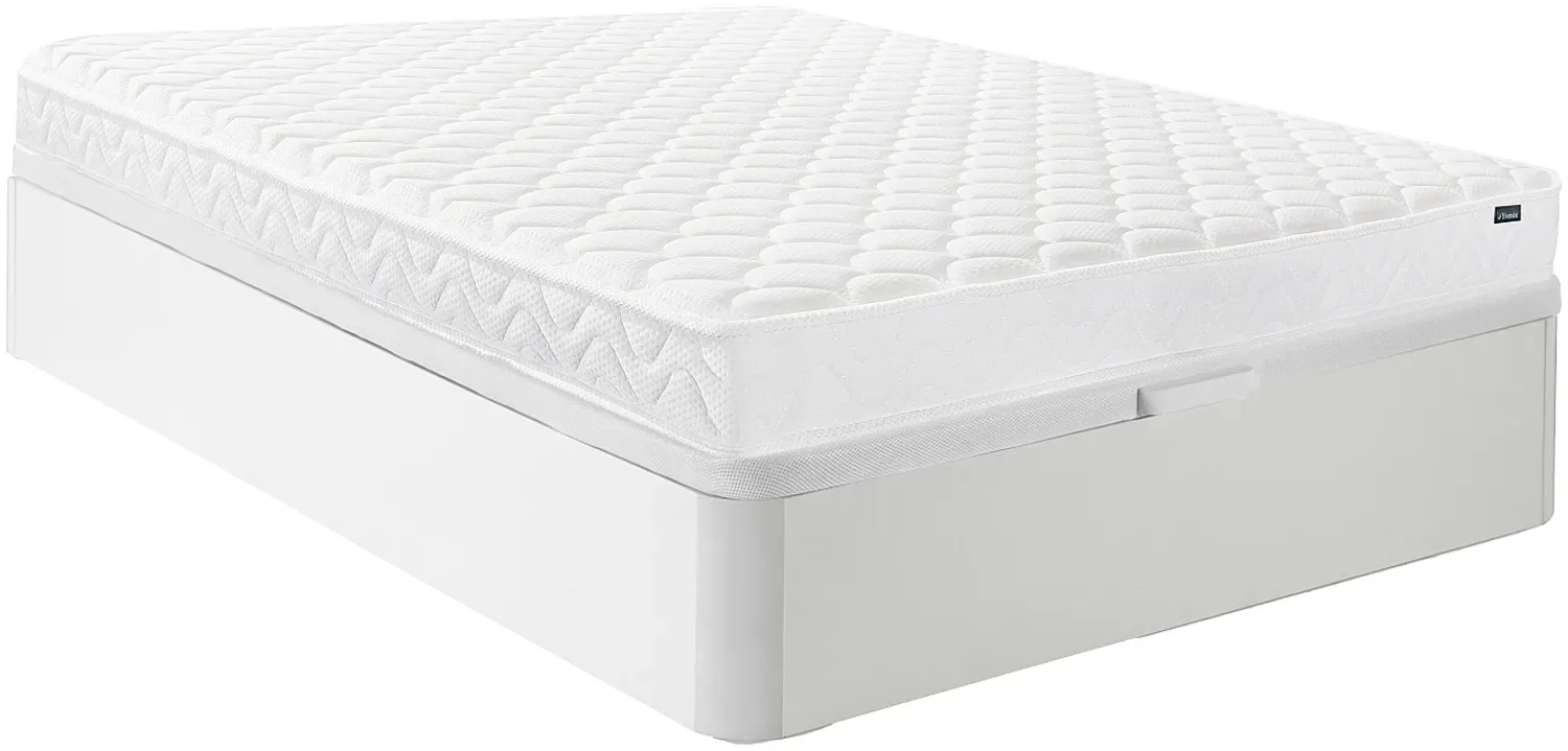 Set aus Bettgestell mit Bettkasten + Matratze aus Memory Schaum - Stärke 15 cm - 140x190 cm - Weiß - PELOPS von DREAMEA Bild 1