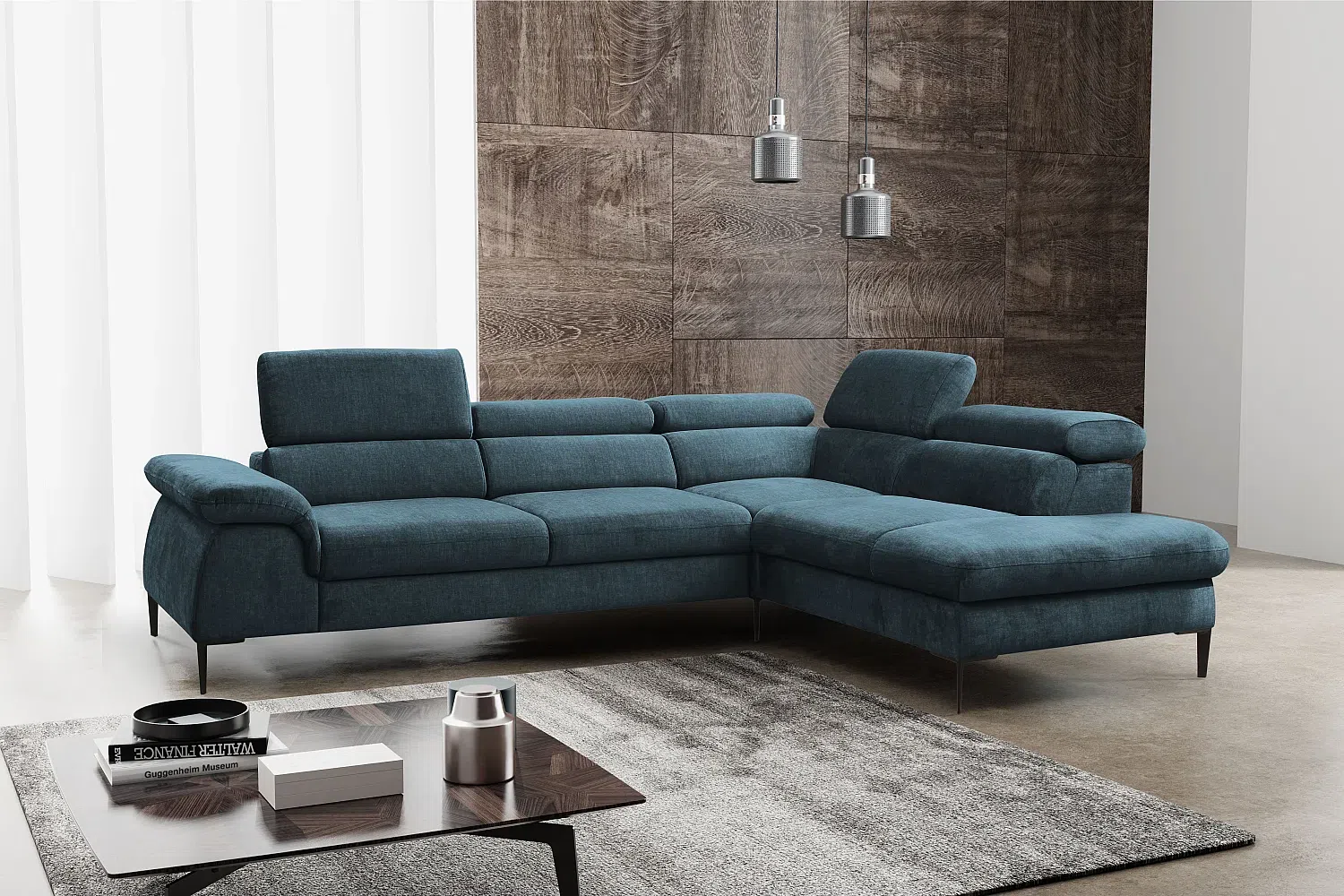 Ecksofa mit Schlaffunktion SEPINA von PASCAL MORABITO - Stoff - Blaugrün - Ecke rechts Bild 1
