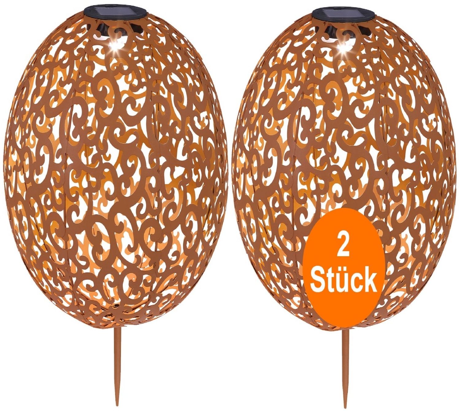 Solarleuchten Garten 2er Set Kugel Metall Rostoptik Solarlampe Außen Solar Bild 1