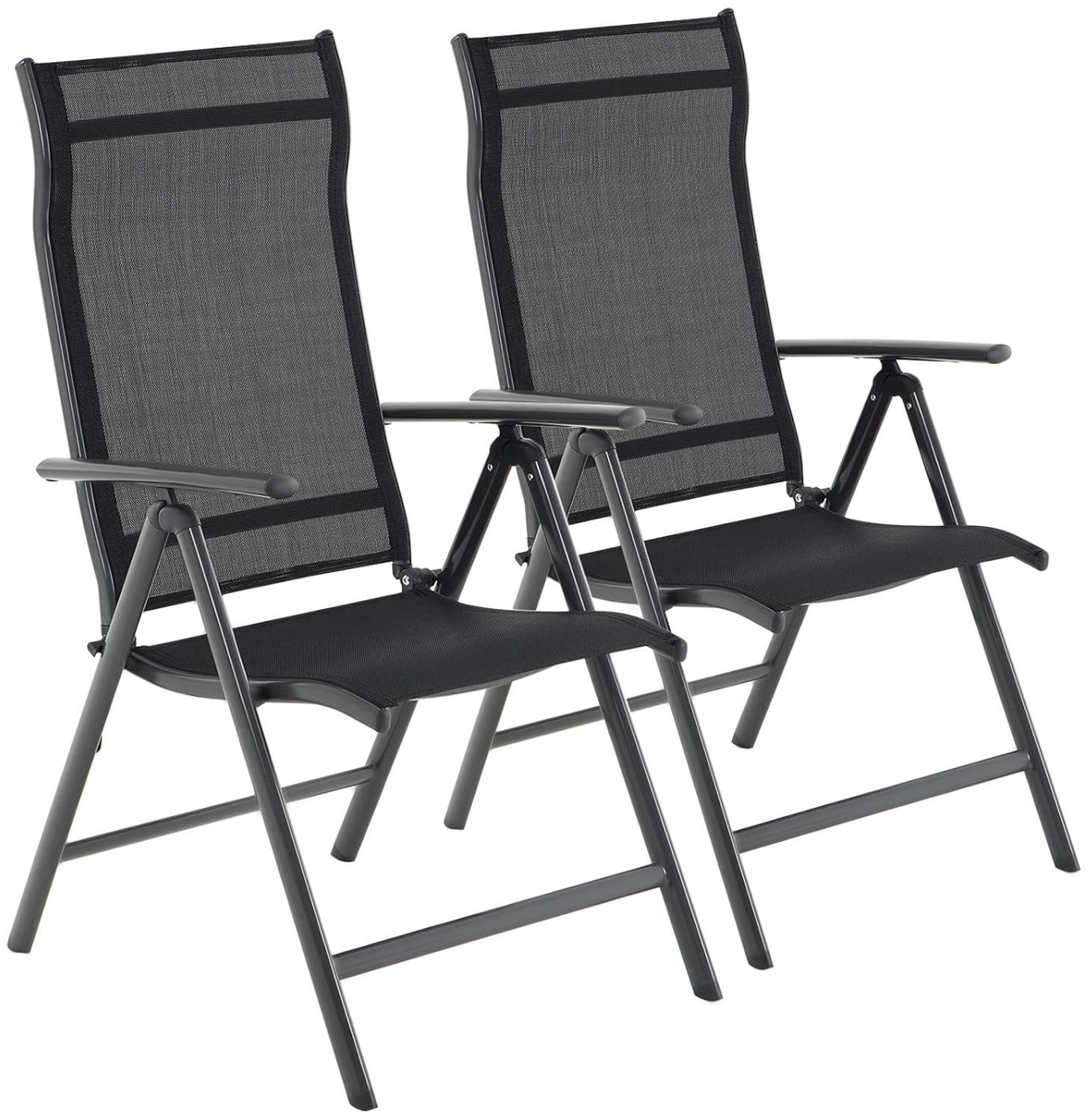 SONGMICS Gartenstuhl-Set 2-tlg., klappbar mit 8-fach verstellbarer Rückenlehne, Aluminiumgestell schwarz, bis 150 kg belastbar Bild 1