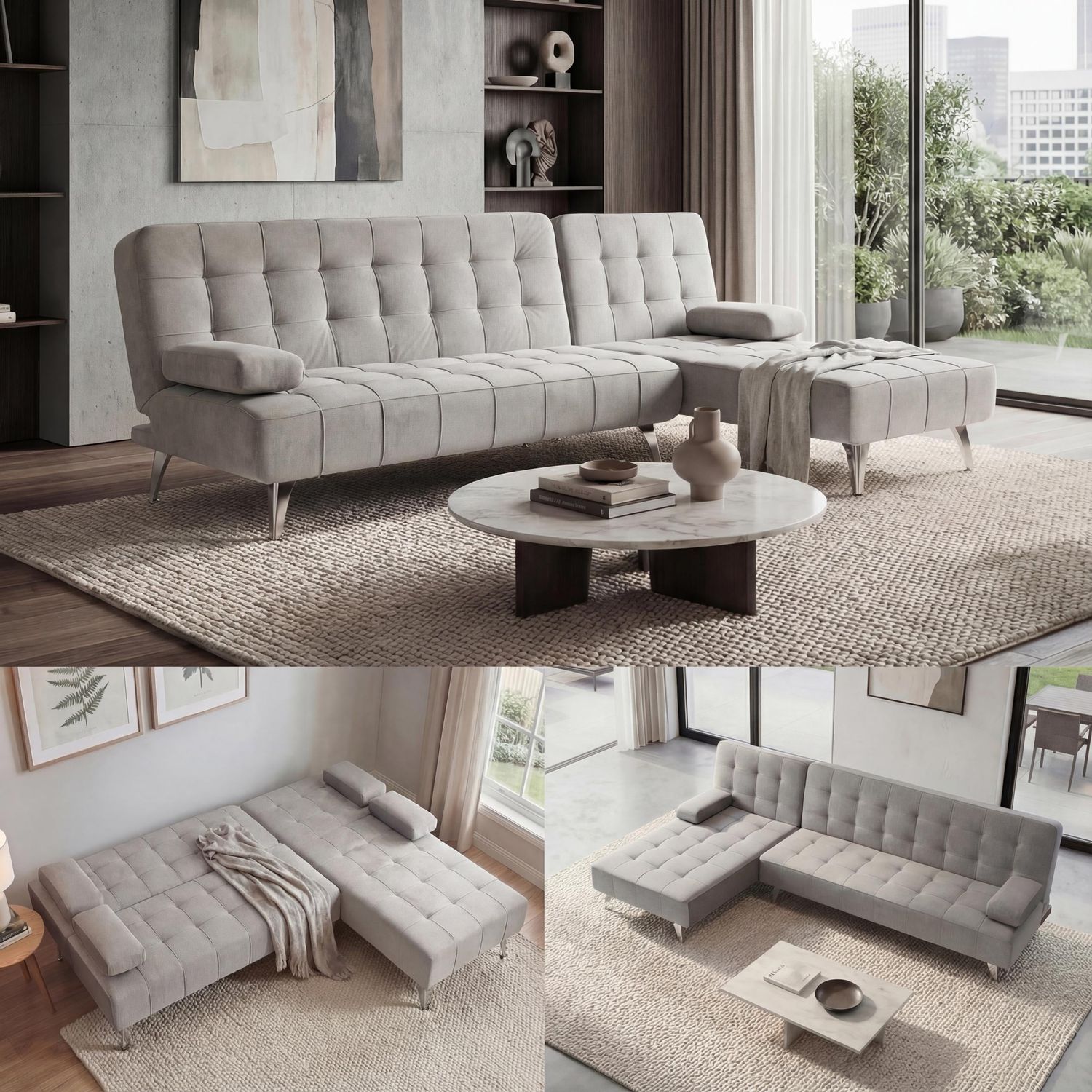 Schlafsofa HWC-K22, Couch Ecksofa Sofa, Liegefläche links/rechts Schlaffunktion 236cm ~ Samt grau Bild 1