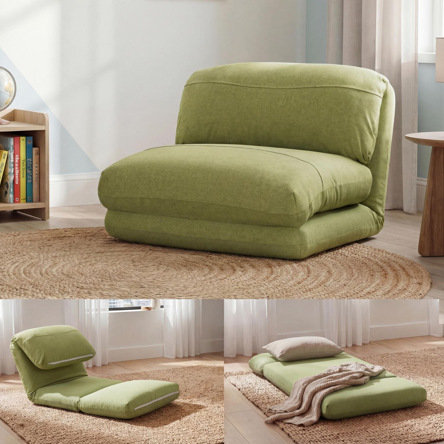 Schlafsessel HWC-E68, Schlafsofa Funktionssessel Klappsessel Relaxsessel, Stoff/Textil ~ grün Bild 1