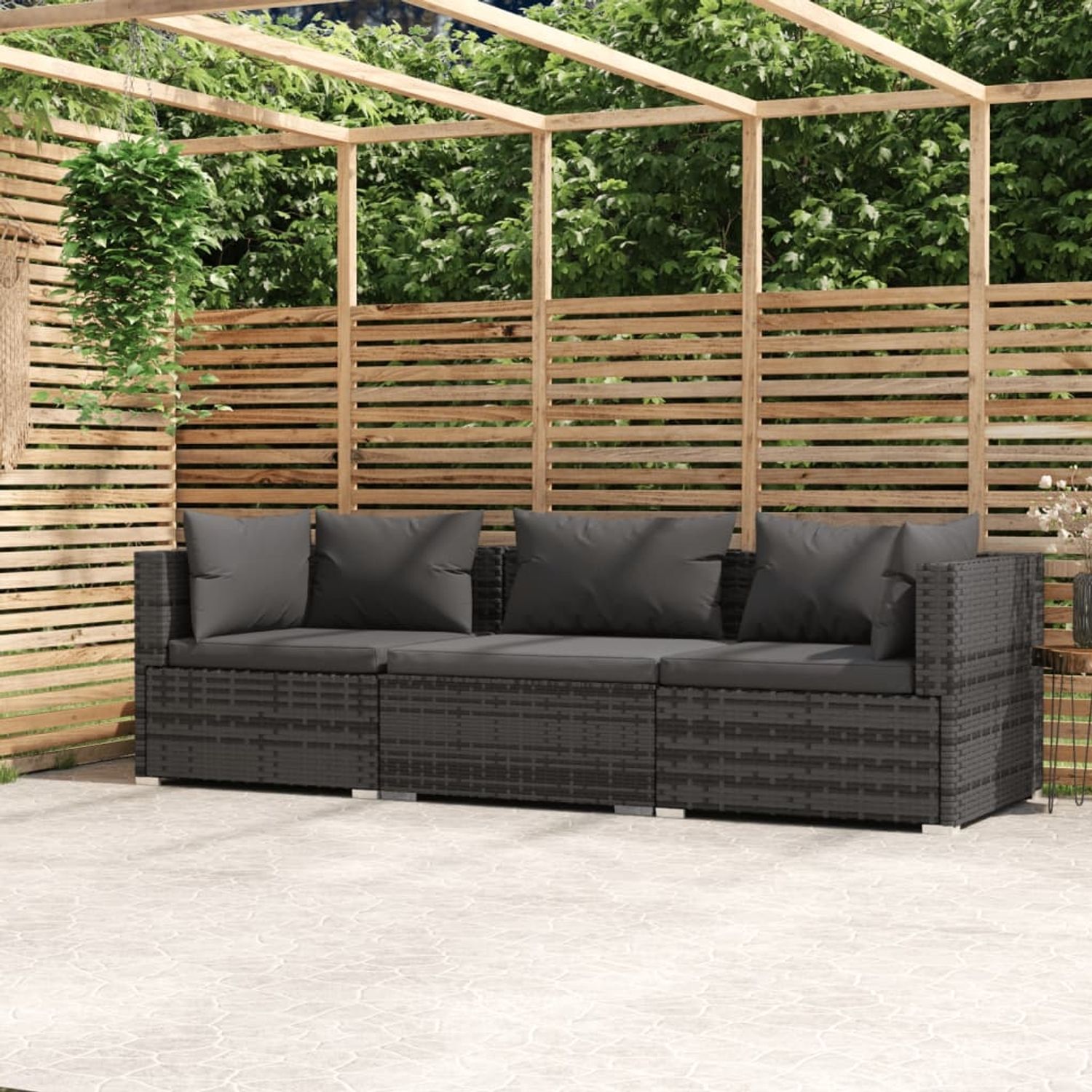 vidaXL 3-Sitzer-Sofa mit Kissen Grau Poly Rattan 317511 Bild 1