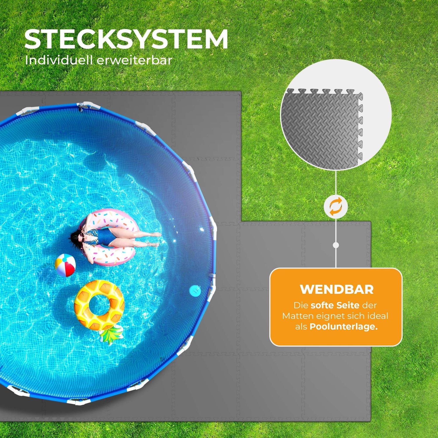Pool-Bodenschutzmatte, Unterlegmatte zum Schutz ihres Pools, 8 Stück ( 50x50x0,4 cm ) - 2m² - Robustes Stecksystem beliebig erweiterbar Anthrazit 52x52cm (8 Stück - 2,16m²) Extradick Bild 1