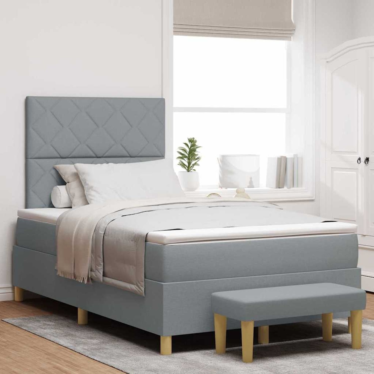 vidaXL Boxspringbett mit Kissen Hellgrau 200 x 120 cm Stoff 3344366 Bild 1