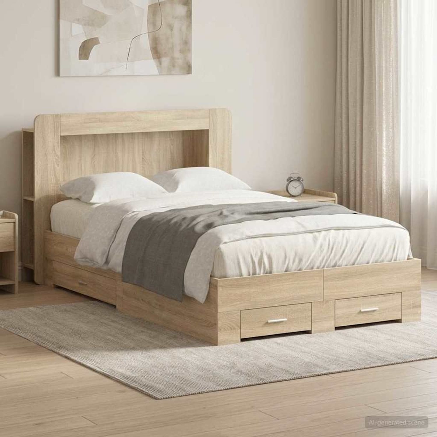 vidaXL Bettgestell mit Stauraum mit Kopfteil Sonoma-Eiche 120 x 200 cm 3433852 Bild 1