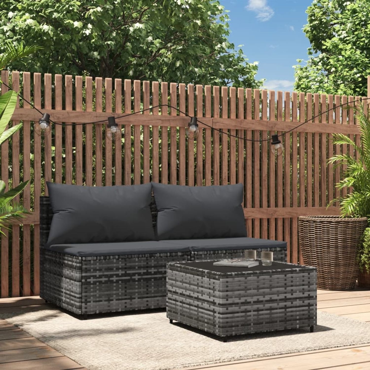 vidaXL 3-tlg. Garten-Lounge-Set mit Kissen Grau Poly Rattan 319771 Bild 1
