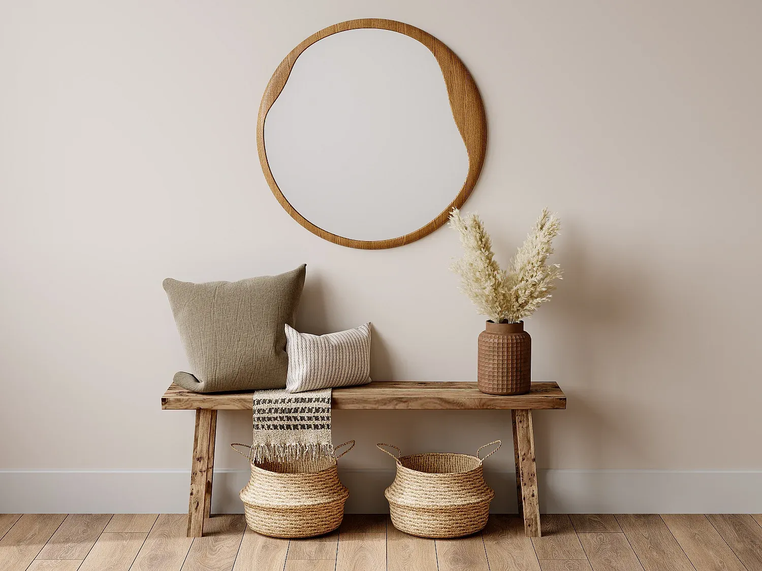 Vente-unique - FUJIAN Spiegel Holz, Platte Beige - B 2 cm x H 60 cm x L 60 cm Bild 1
