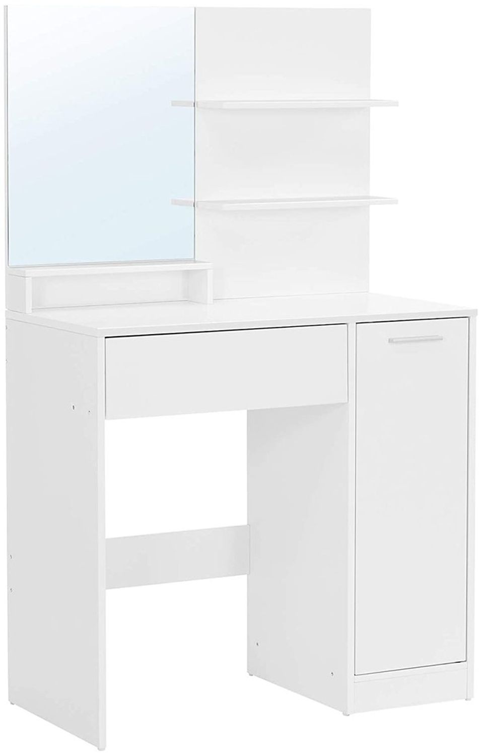 Vasagle Schminktisch, Schminkkommode, Frisiertisch, mit Spiegel, Aufbewahrungsfach, 1 Schublade, 2 Ablagen, weiß Bild 1