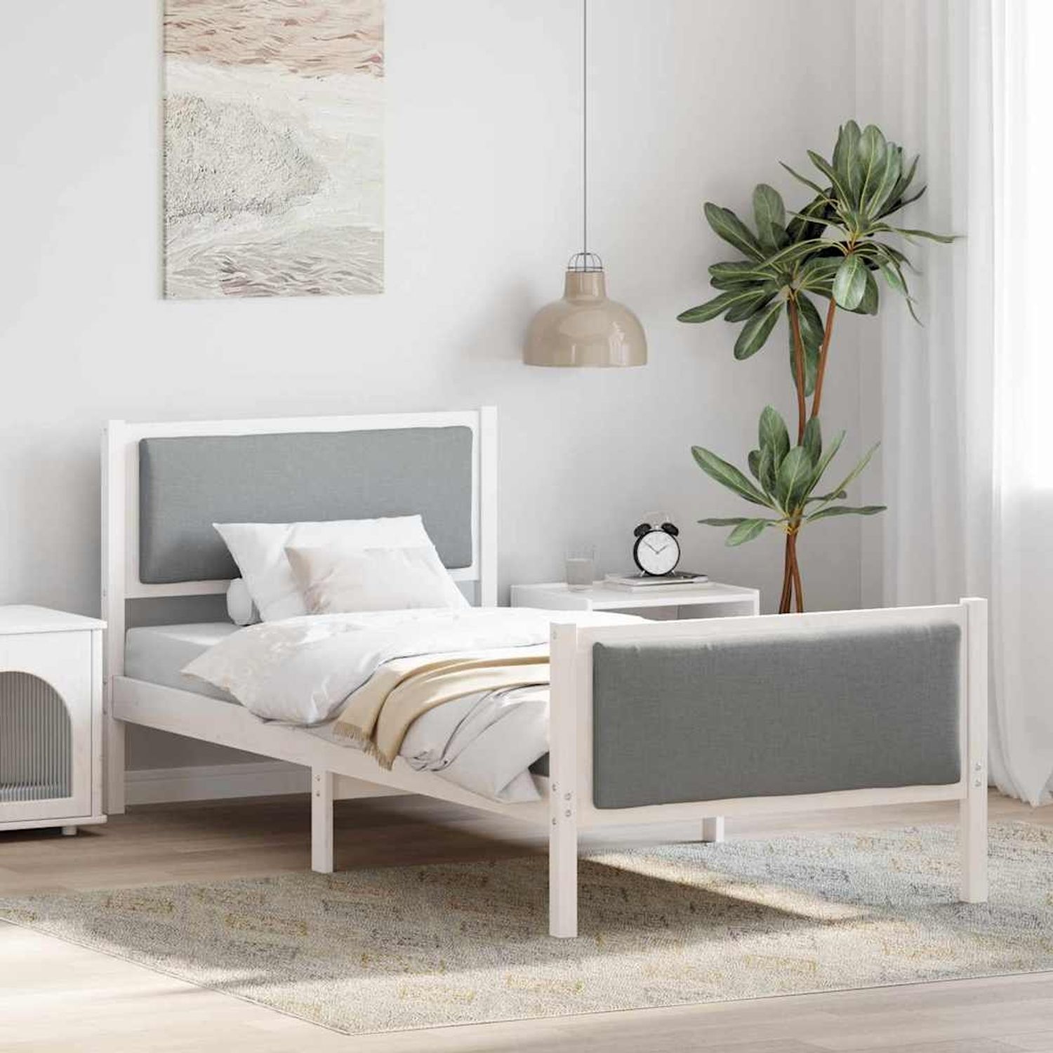 vidaXL Bettrahmen mit Kopfteil Hellgrau 90 x 190 cm Stoff 878368 Bild 1