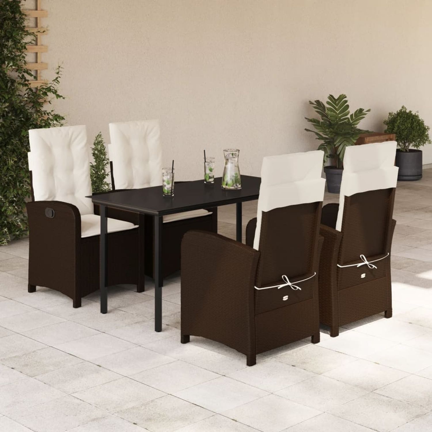 vidaXL 5-tlg. Garten-Essgruppe mit Kissen Braun Poly Rattan 3212343 Bild 1