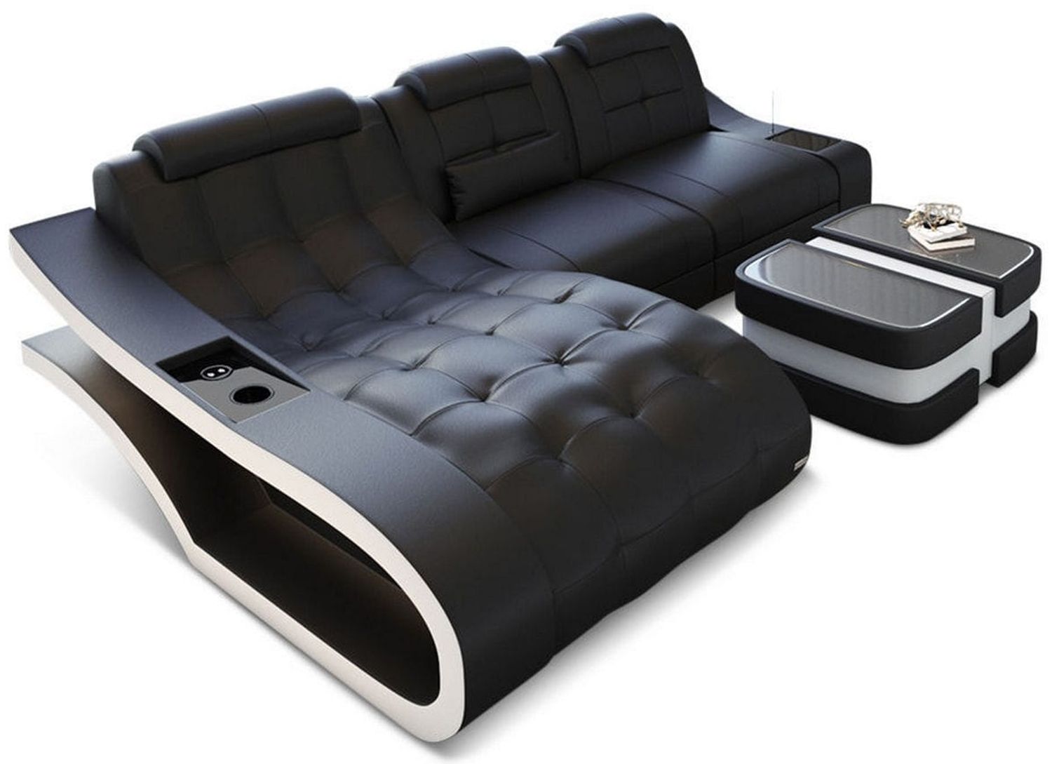 Ecksofa Elegante L-Form Leder - Büffelleder - schwarz-weiß - Links Bild 1