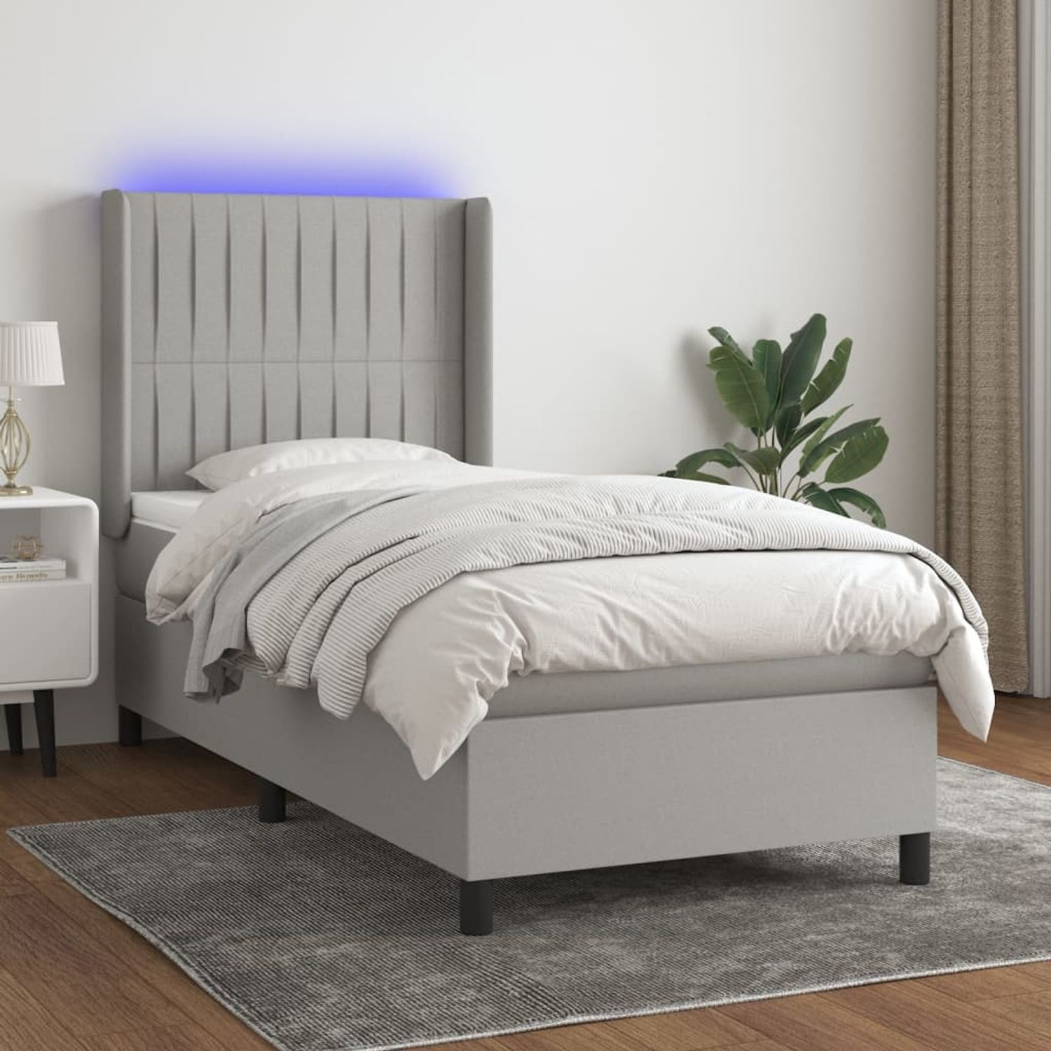 vidaXL Boxspringbett mit Matratze & LED Hellgrau 100x200 cm Stoff 3138453 Bild 1