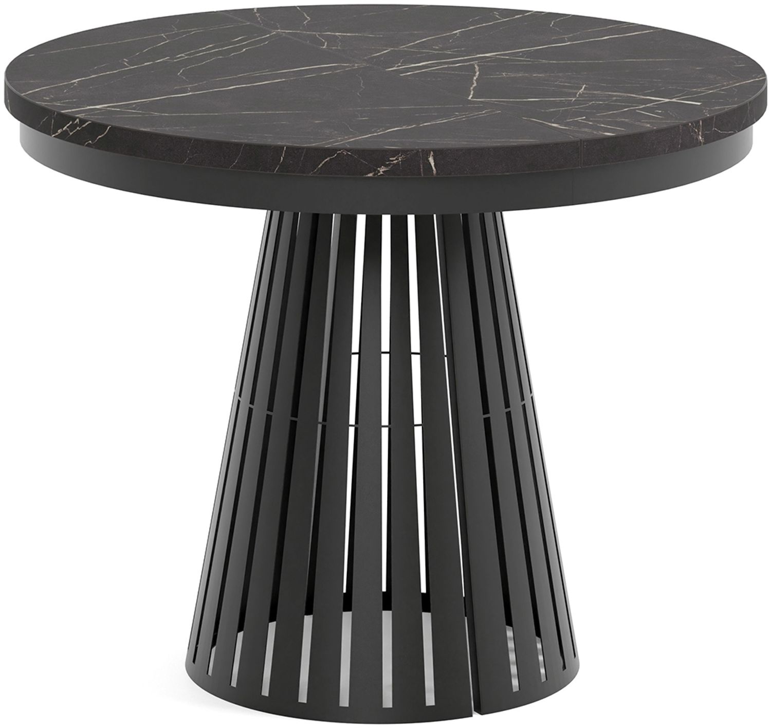 MEBLINI Esstisch Rund Ausziehbar aus Metall - 100-176x76 cm - CONEY - Schwarz Marmor/Schwarz Matt - Loft - Esszimmertisch Modern - Küchentisch - Ausziehtisch - Round Dining Table Bild 1