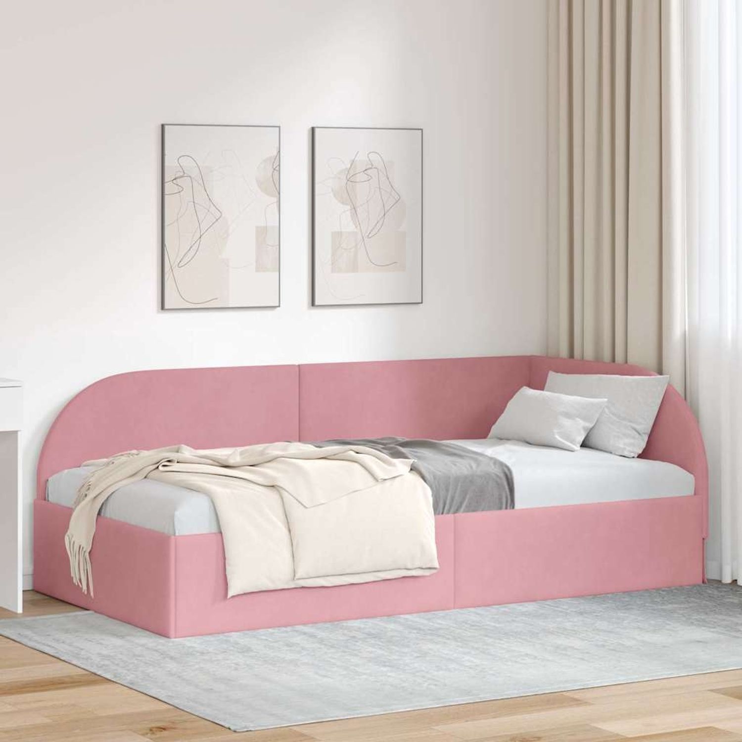 vidaXL Eckbettgestell mit Kopfteil Rosa 80 cm x 200 cm Samt 42016629 Bild 1