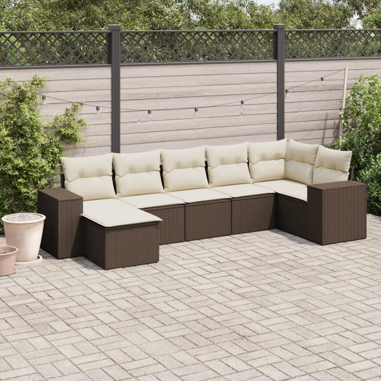 vidaXL 7-tlg. Garten-Sofagarnitur mit Kissen Braun Poly Rattan 3222882 Bild 1