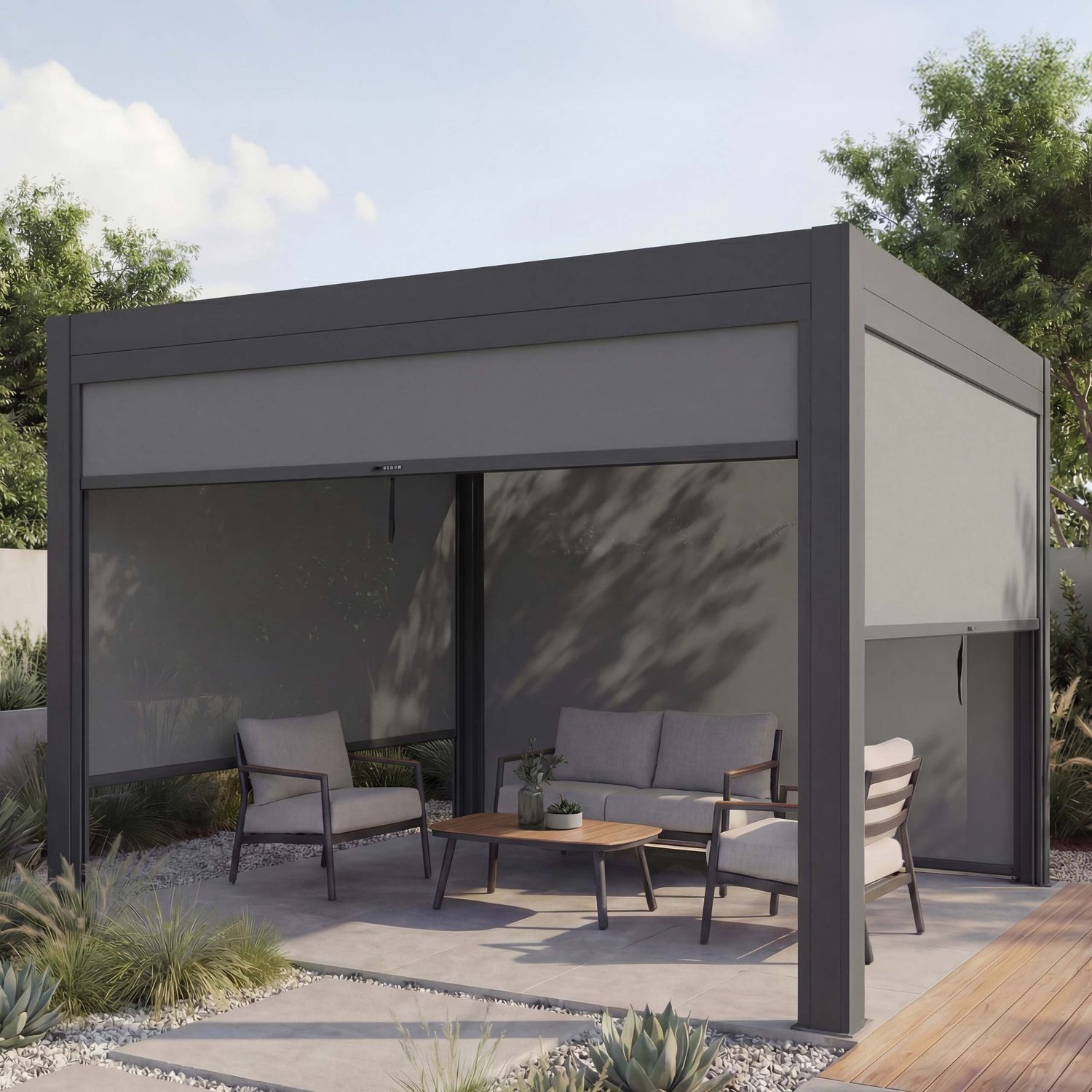 Mendler 'HWC-L46' Pergola, Regenrinne sturmfest, Aluminium anthrazit, 3x3m Bild 1