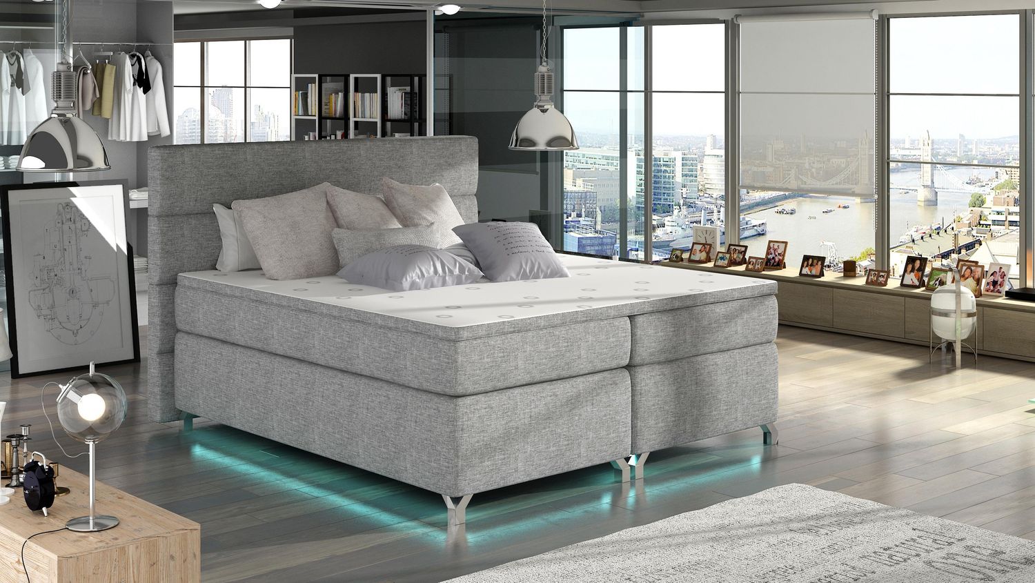 Wohnideebilder Amadeo LED 140X200 Grau Boxspringbett mit Beleuchtung BAO_LED_06_1.4 Bild 1