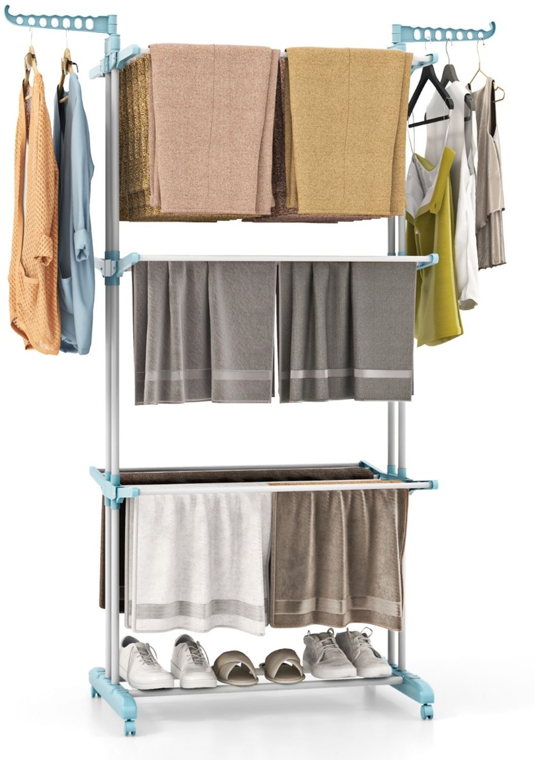 3-stufiger Wäscheständer zusammenklappbarer Wäschetrockner mit drehbaren Seitenflügeln 127 x 63 x 171 cm Blau Bild 1