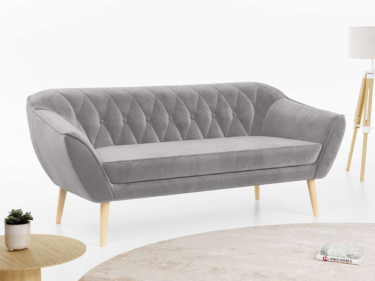 Sofa, Skandinavischer Stil, Holzbeine - PIRS - 3 Sitzer - Hellgrau - Velvet Bild 1