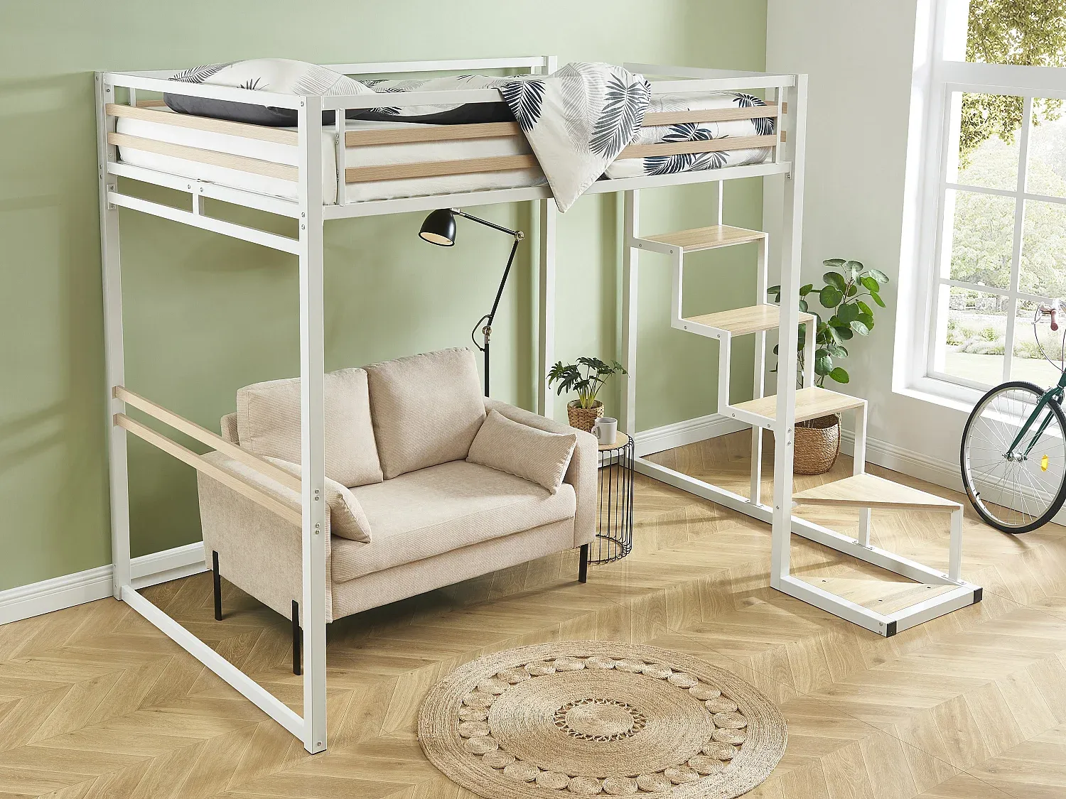 Vente-unique - JOGUI Bett Metall Weiß - B 198 cm x H 197 cm x L 260,5 cm Bild 1
